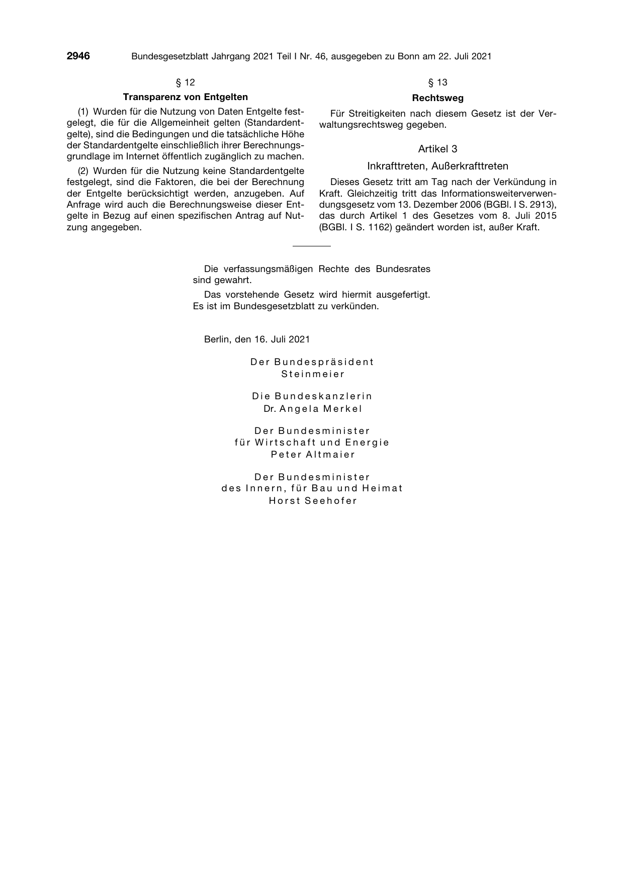 BGBl. 2021, Seite 2946 — Originalseite als Abbildung