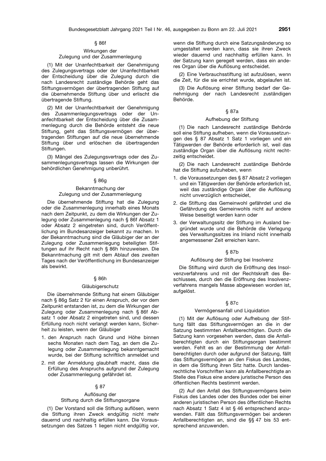 BGBl. 2021, Seite 2951 — Originalseite als Abbildung
