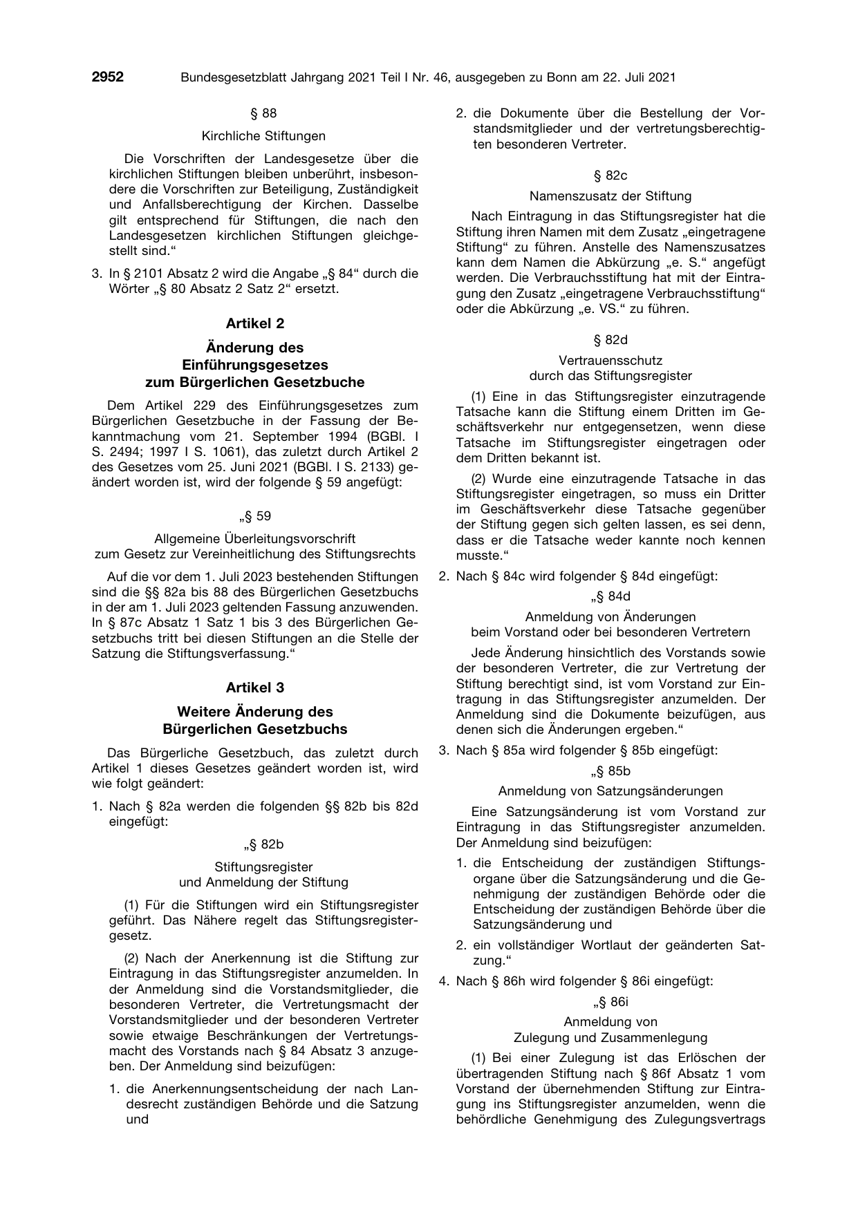 BGBl. 2021, Seite 2952 — Originalseite als Abbildung