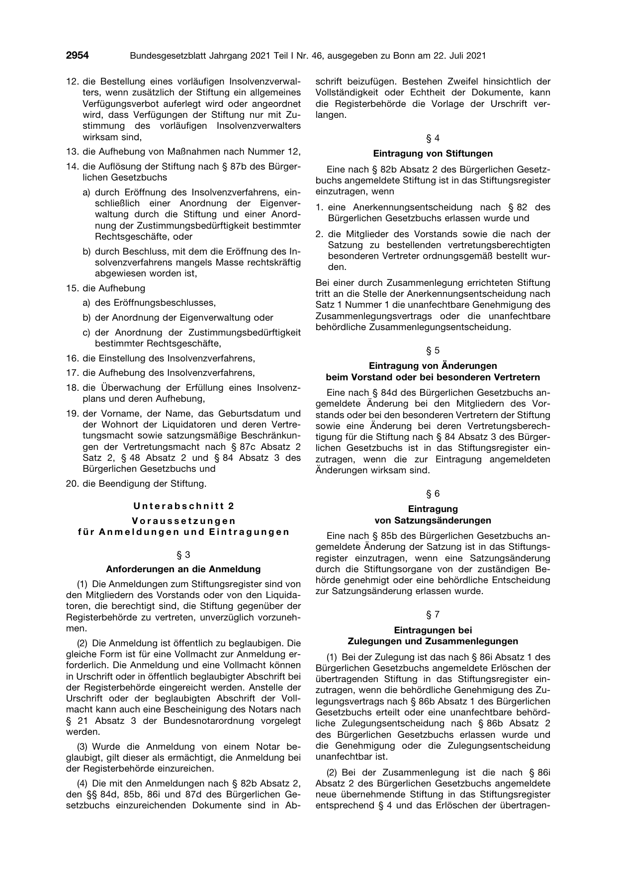 BGBl. 2021, Seite 2954 — Originalseite als Abbildung
