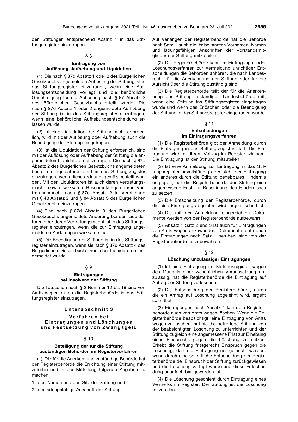 BGBl. 2021, Seite 2955 — Originalseite als Abbildung