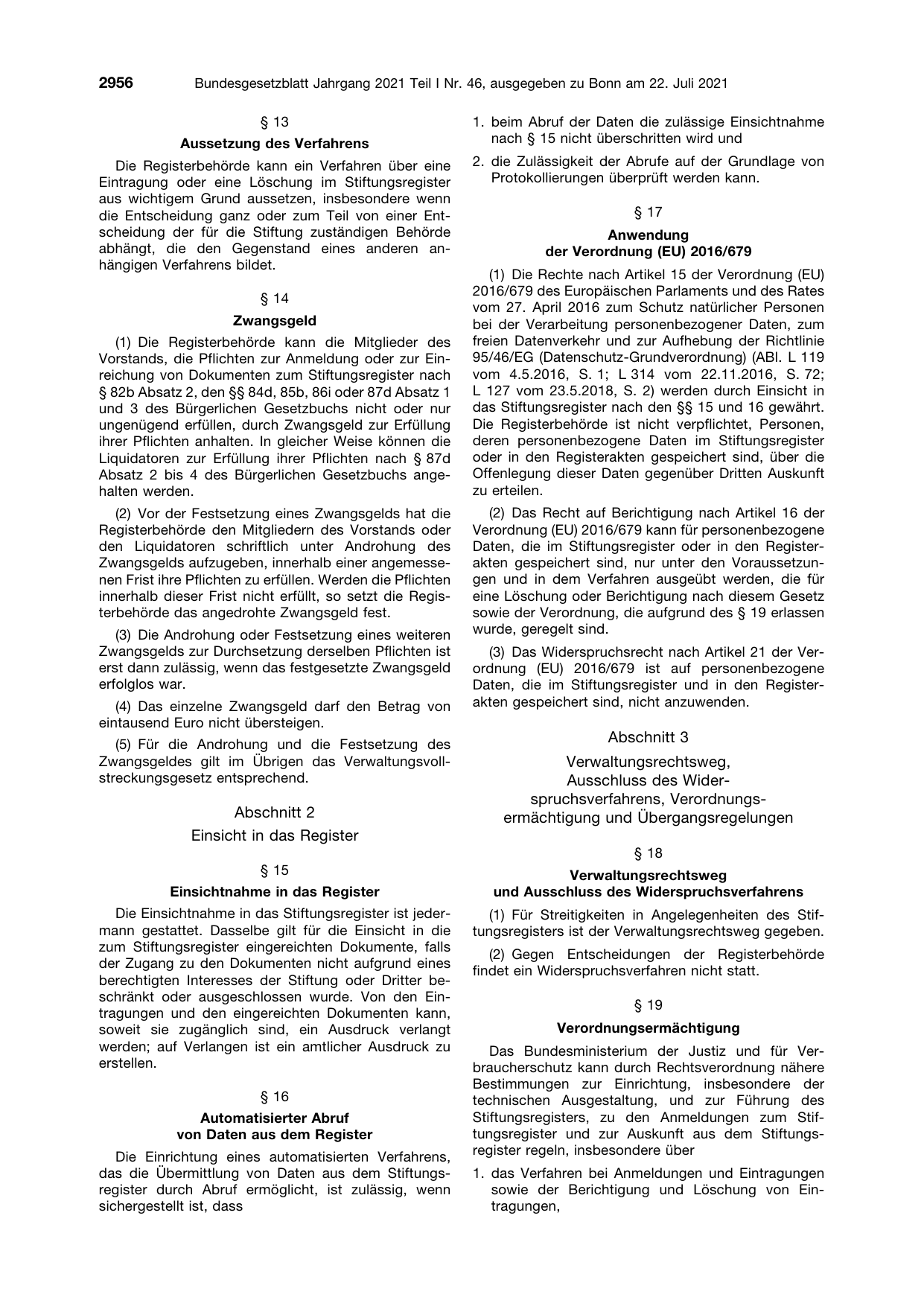 BGBl. 2021, Seite 2956 — Originalseite als Abbildung
