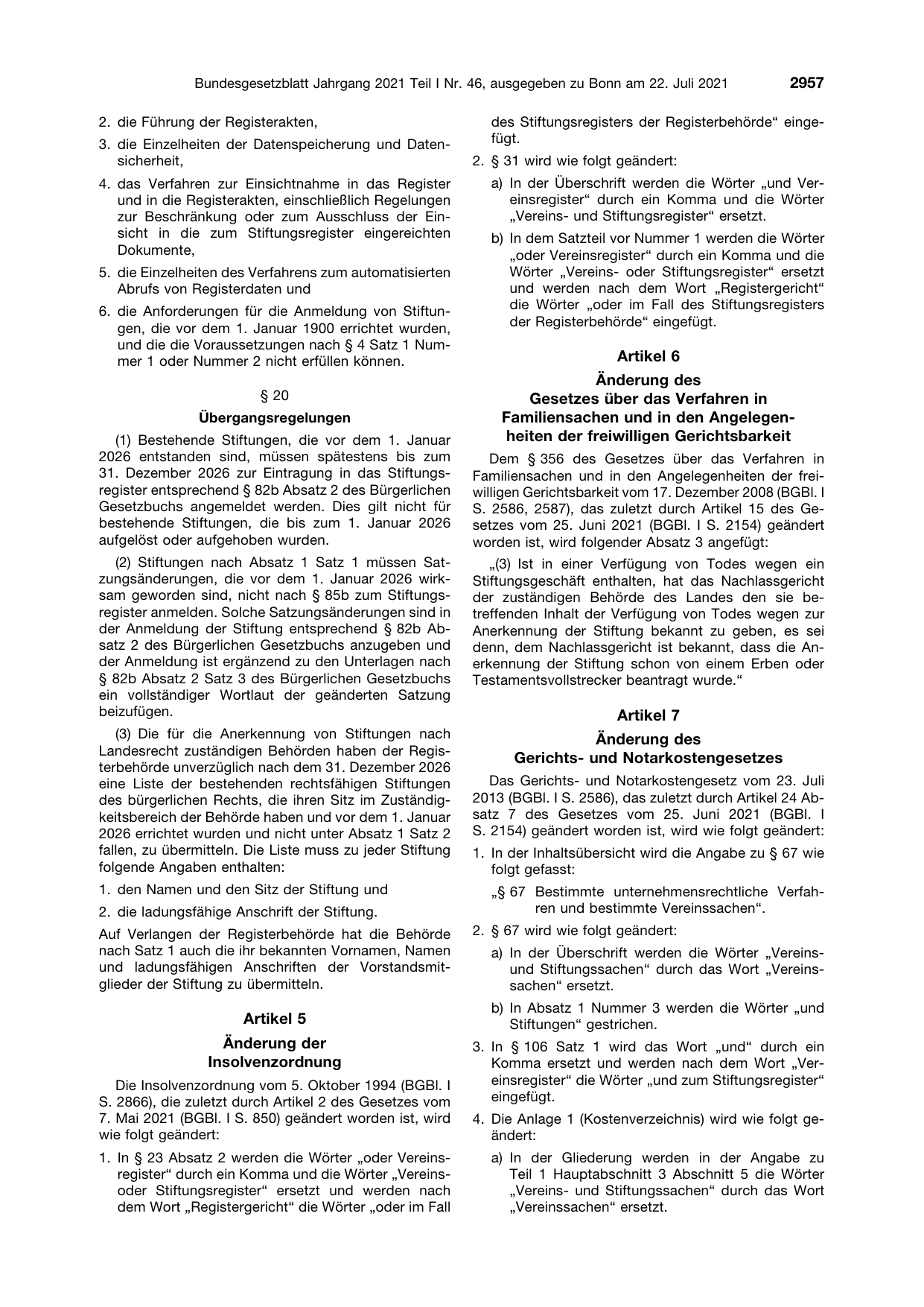 BGBl. 2021, Seite 2957 — Originalseite als Abbildung