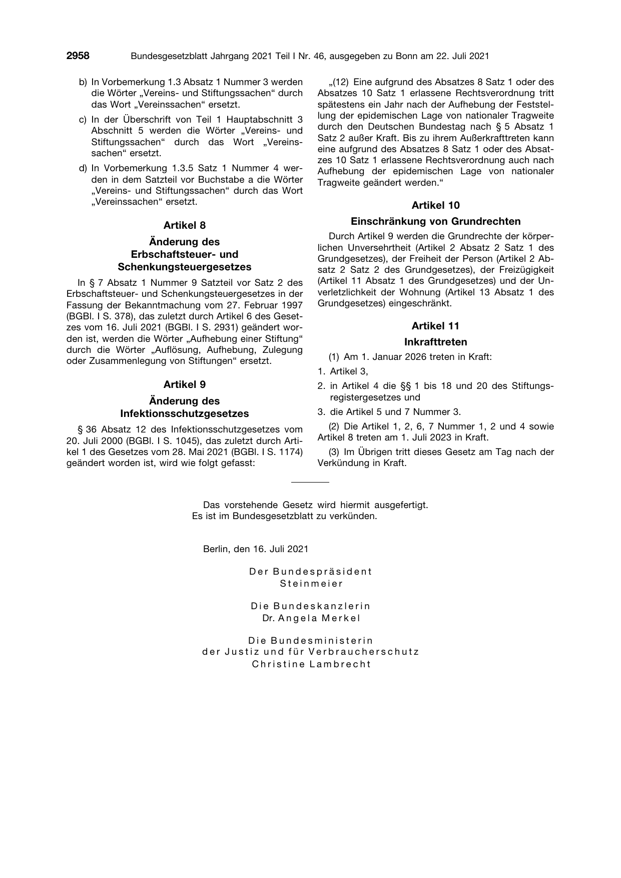 BGBl. 2021, Seite 2958 — Originalseite als Abbildung