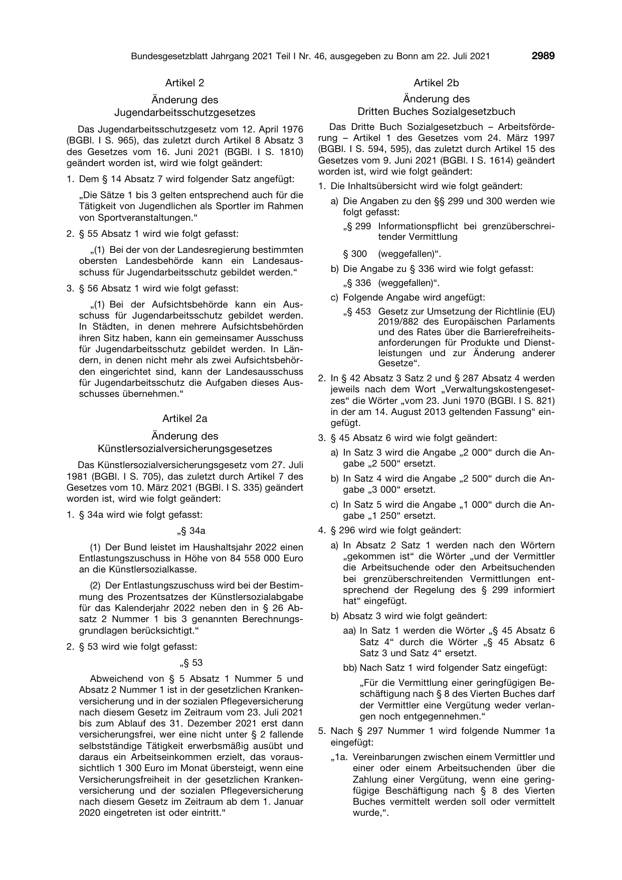 BGBl. 2021, Seite 2989 — Originalseite als Abbildung