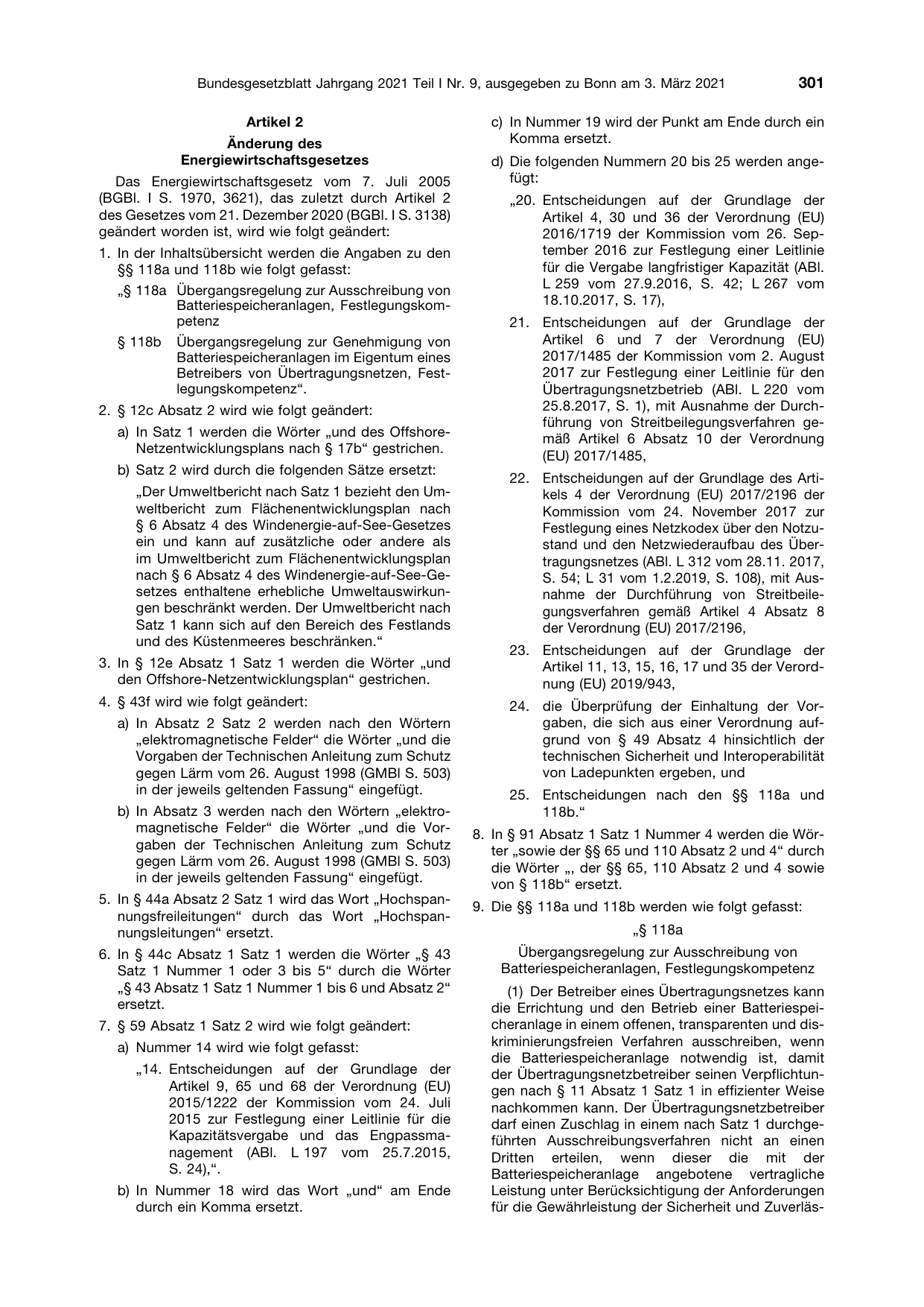 BGBl. 2021, Seite 301 — Originalseite als Abbildung