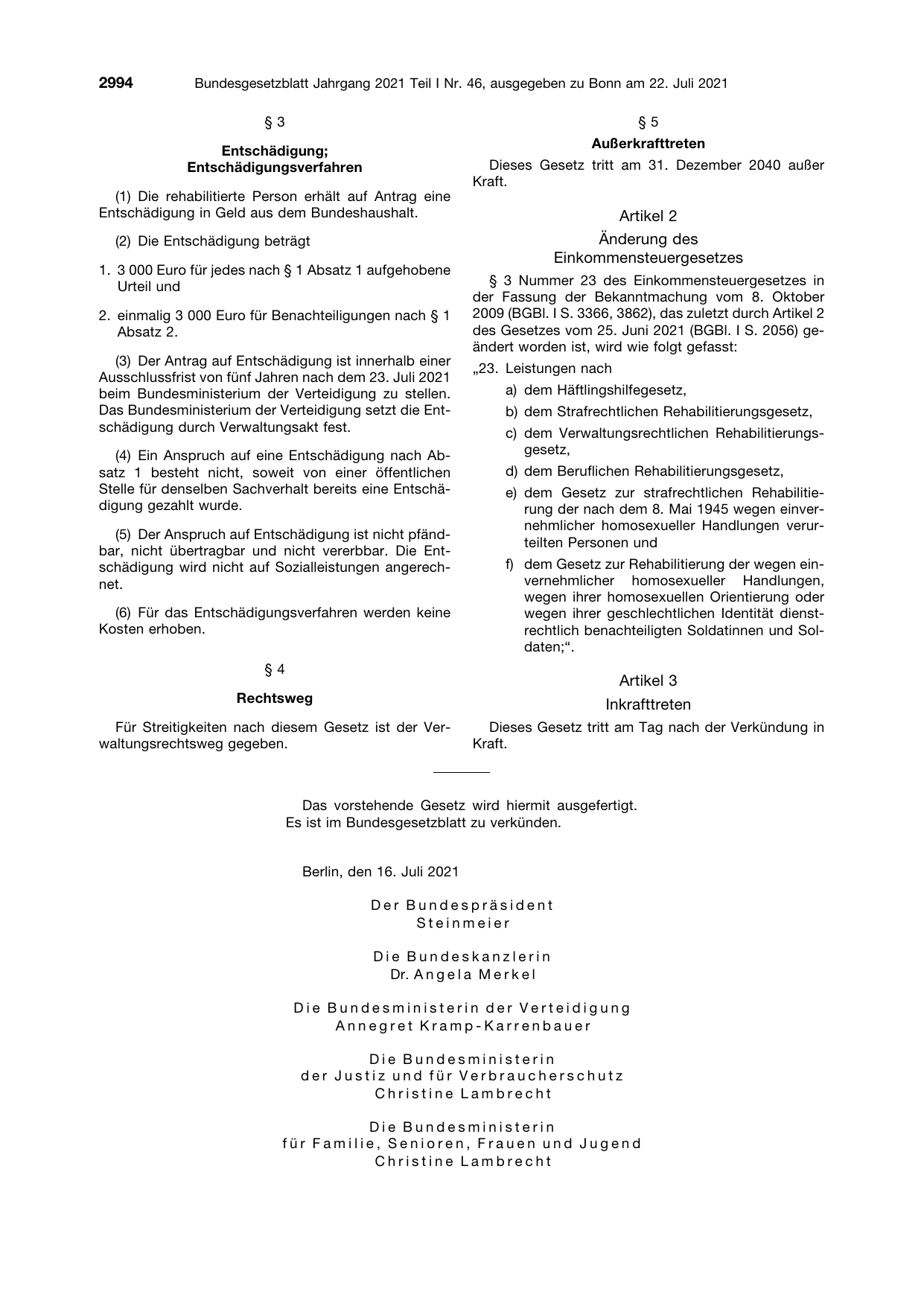 BGBl. 2021, Seite 2994 — Originalseite als Abbildung