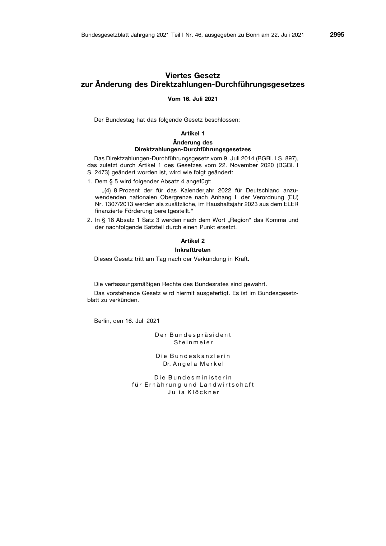BGBl. 2021, Seite 2995 — Originalseite als Abbildung