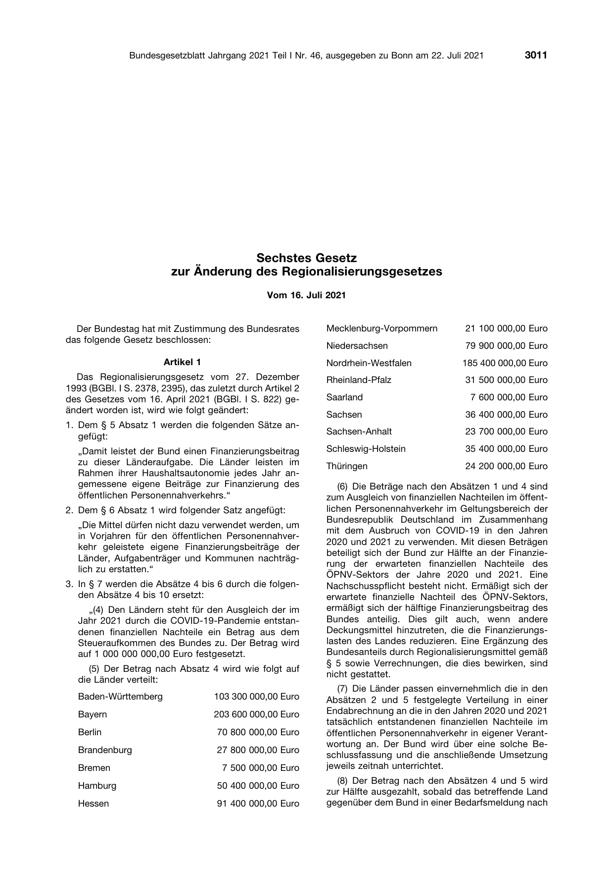 BGBl. 2021, Seite 3011 — Originalseite als Abbildung