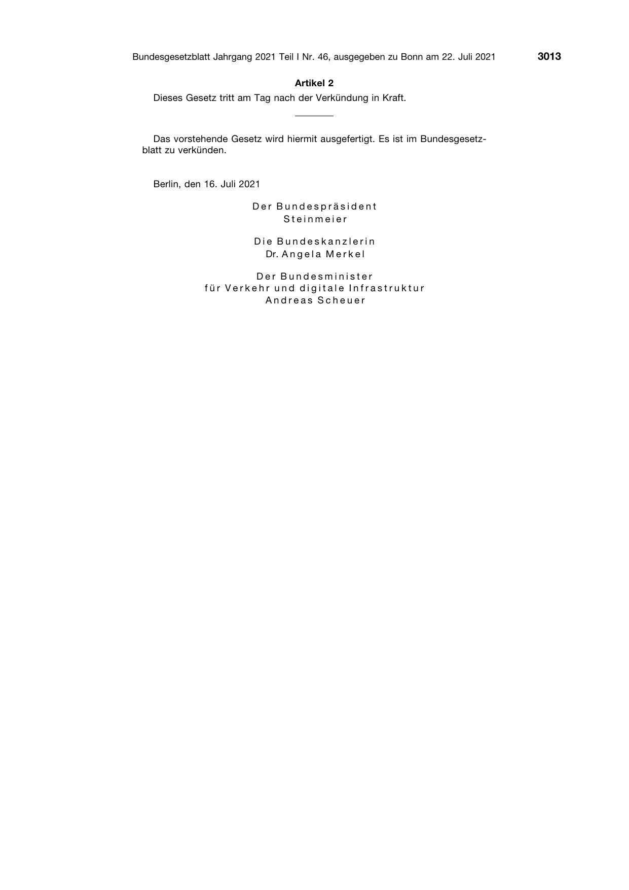 BGBl. 2021, Seite 3013 — Originalseite als Abbildung