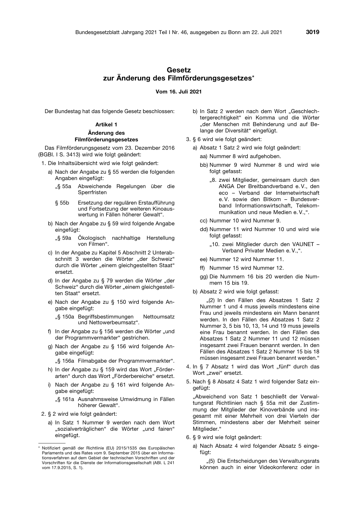 BGBl. 2021, Seite 3019 — Originalseite als Abbildung