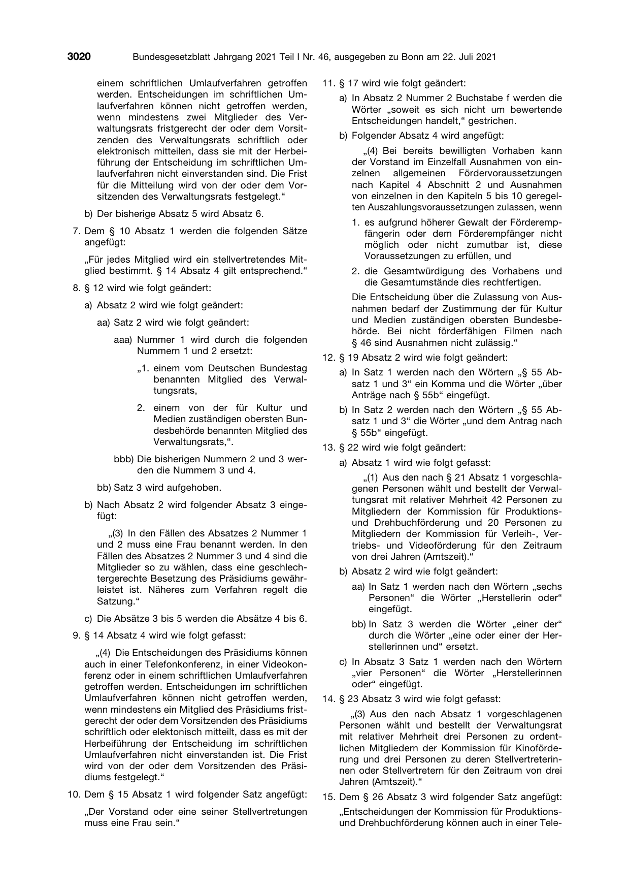 BGBl. 2021, Seite 3020 — Originalseite als Abbildung