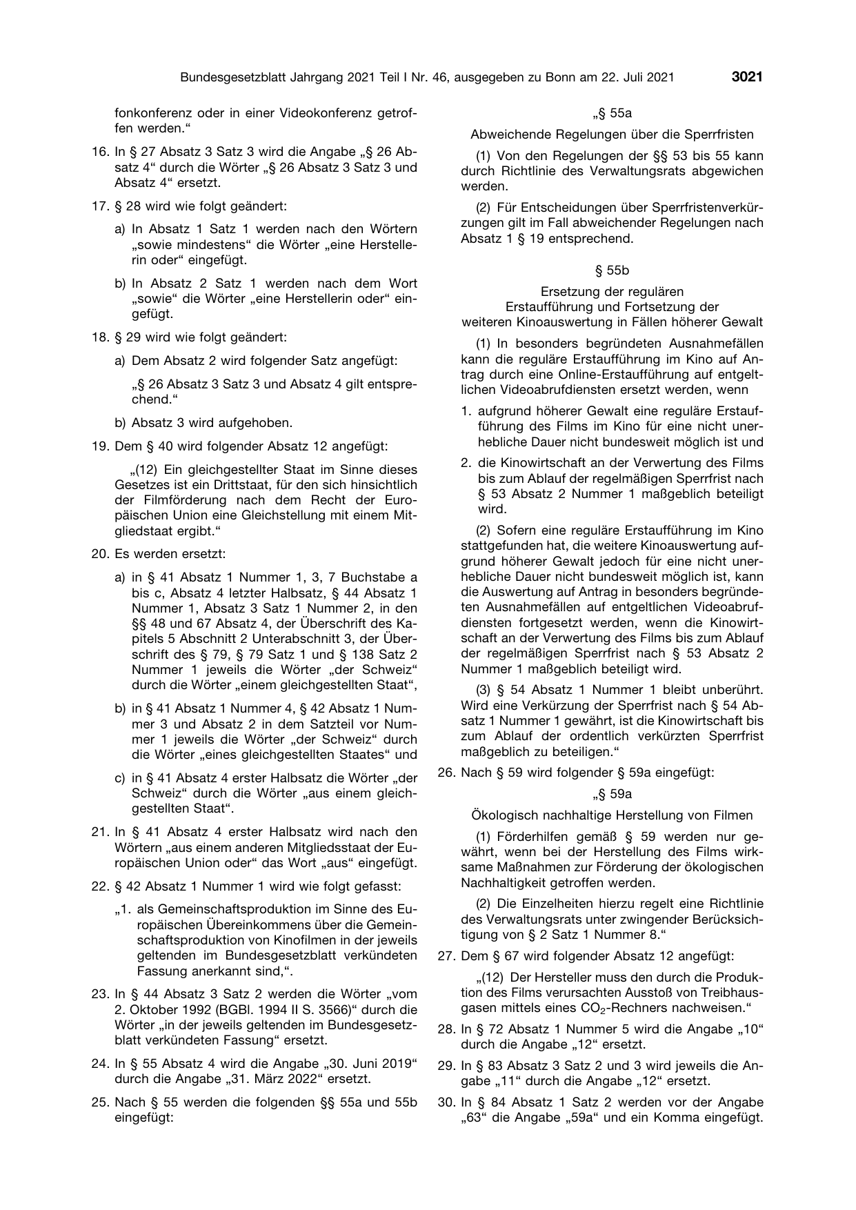 BGBl. 2021, Seite 3021 — Originalseite als Abbildung
