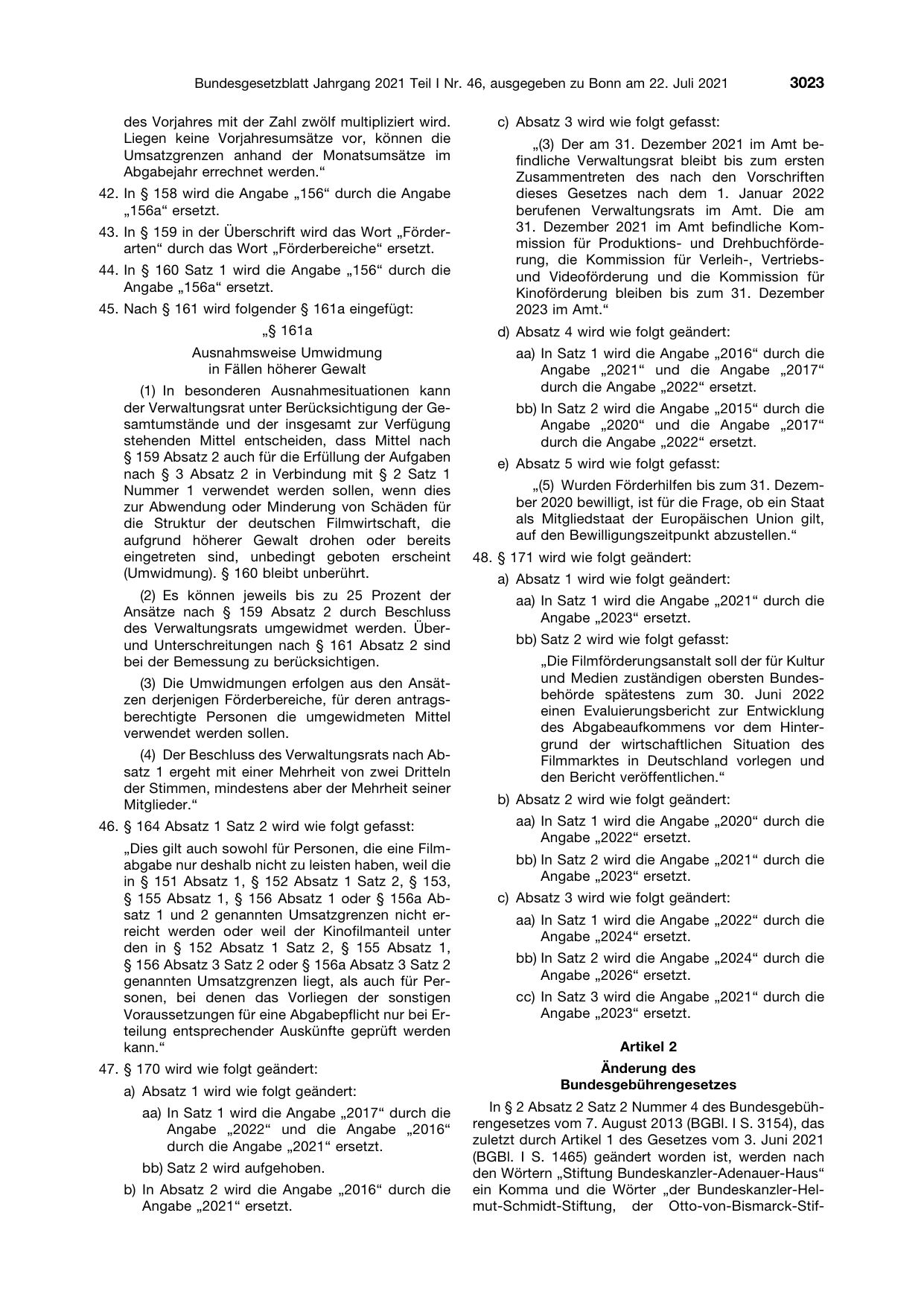 BGBl. 2021, Seite 3023 — Originalseite als Abbildung