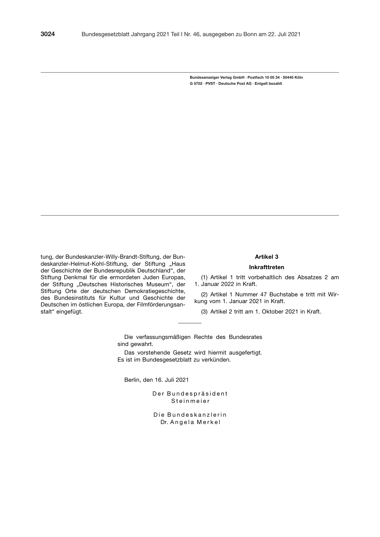 BGBl. 2021, Seite 3024 — Originalseite als Abbildung