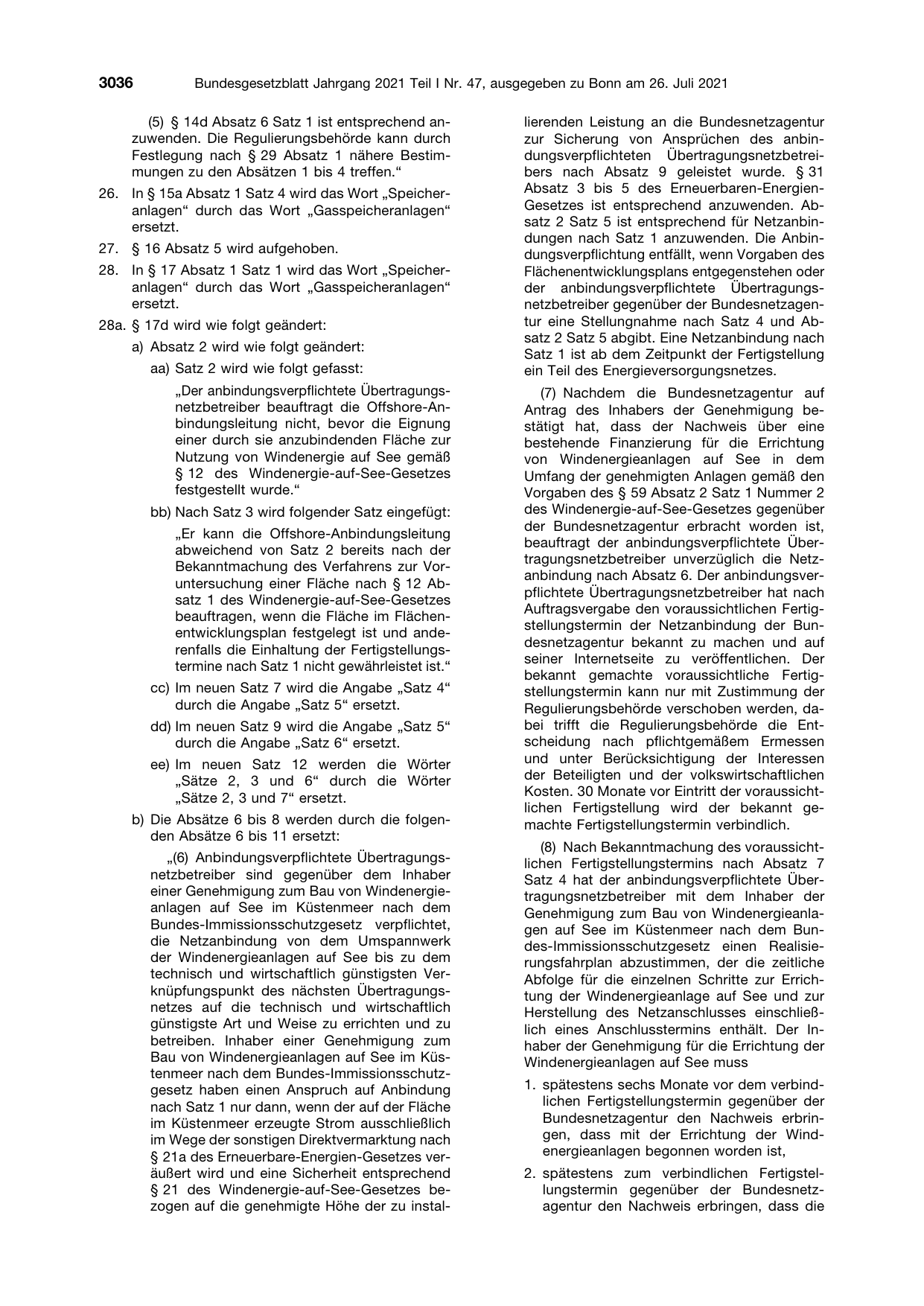 BGBl. 2021, Seite 3036 — Originalseite als Abbildung