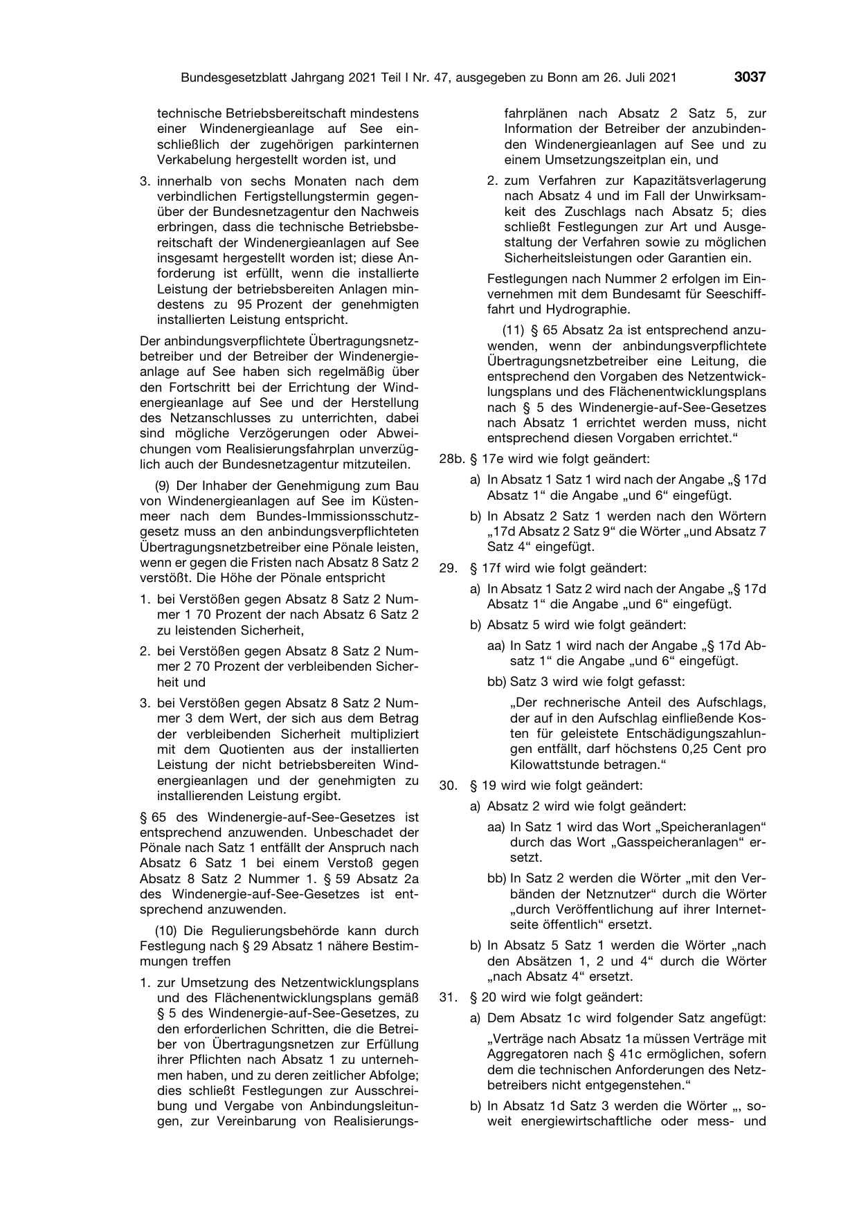 BGBl. 2021, Seite 3037 — Originalseite als Abbildung
