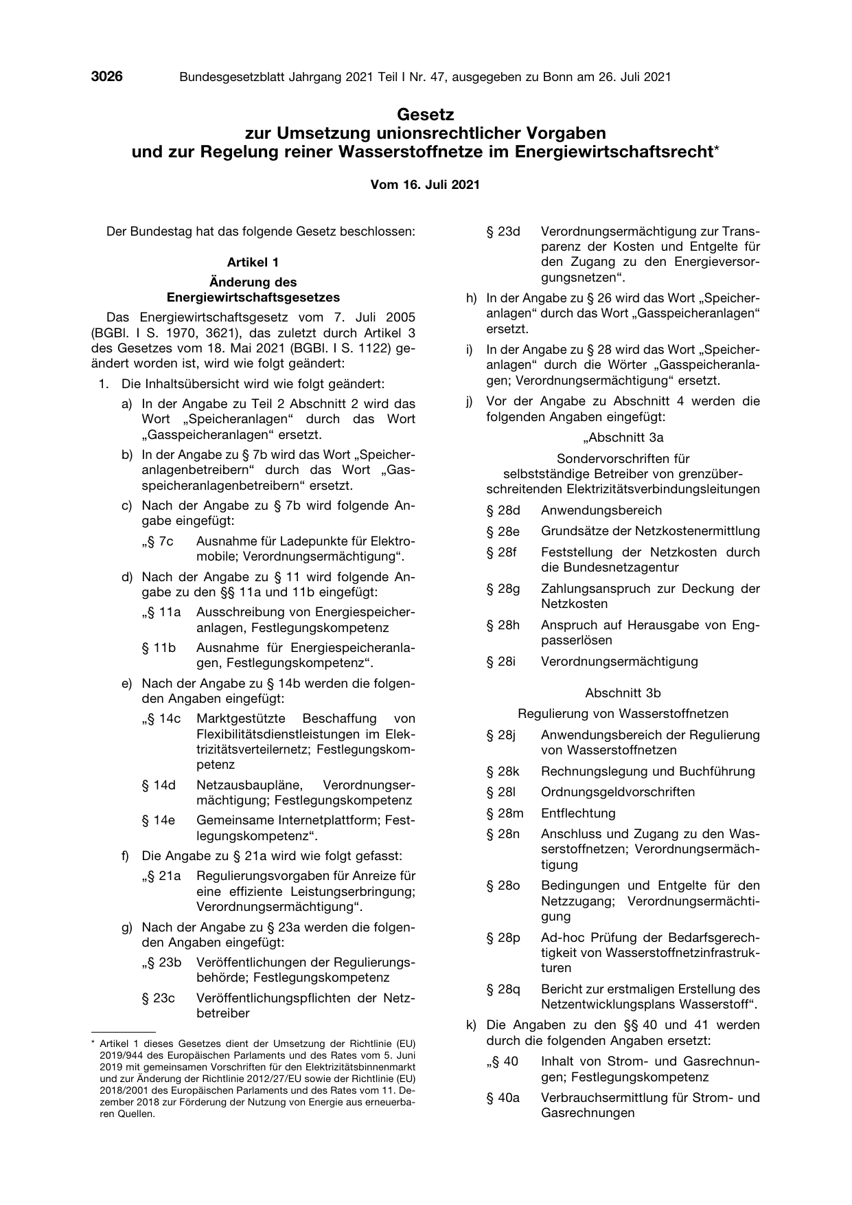 BGBl. 2021, Seite 3026 — Originalseite als Abbildung