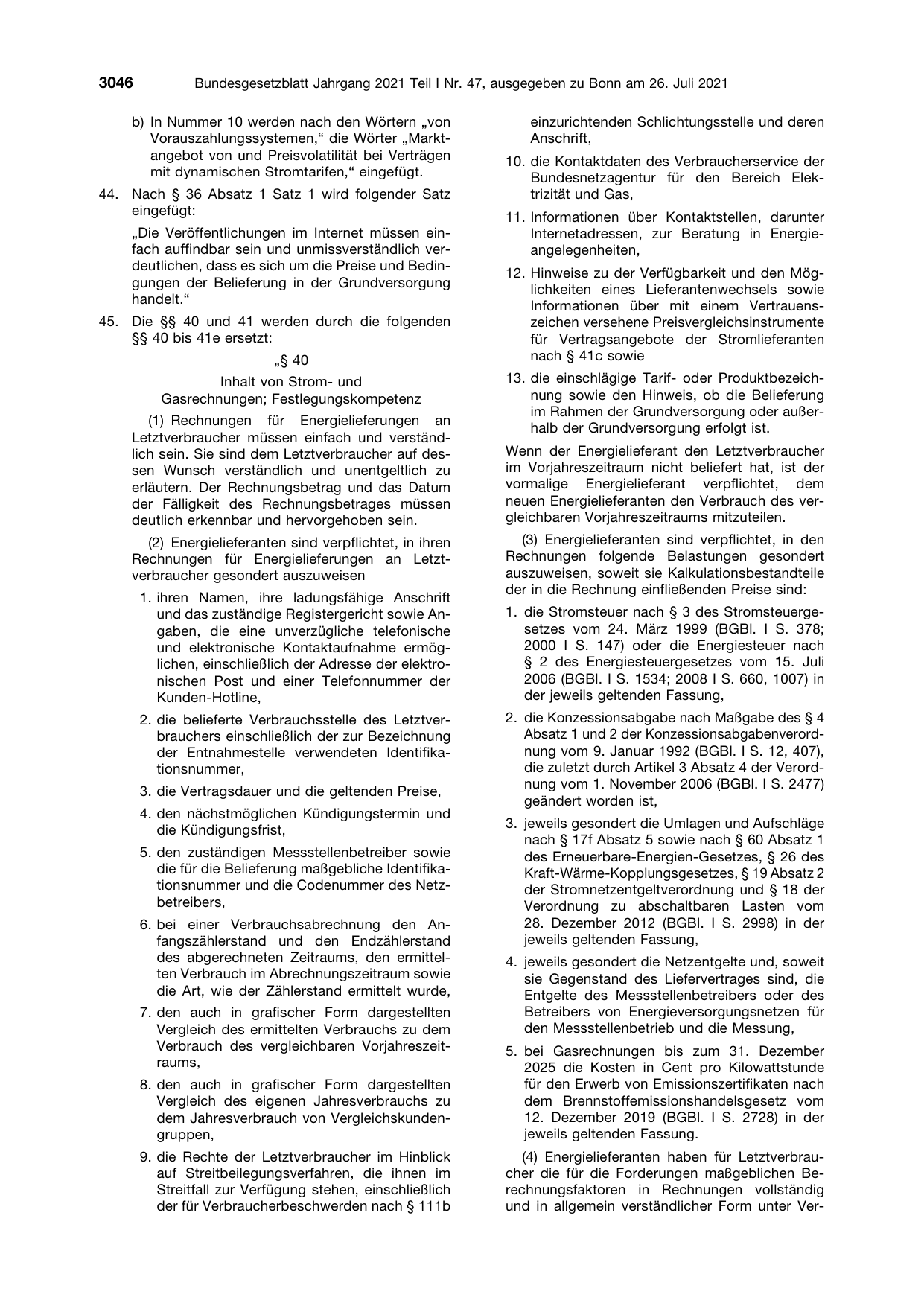 BGBl. 2021, Seite 3046 — Originalseite als Abbildung