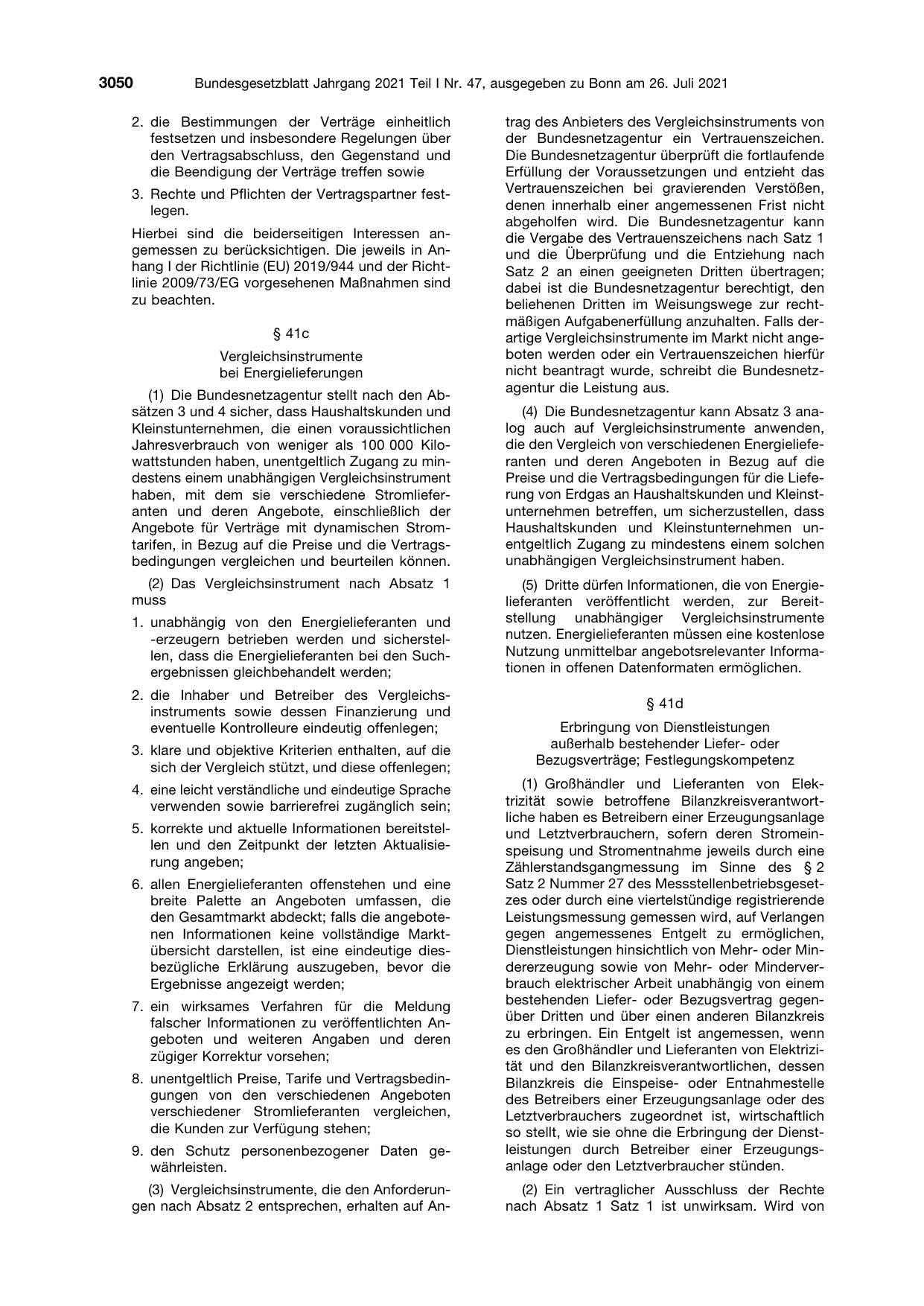 BGBl. 2021, Seite 3050 — Originalseite als Abbildung