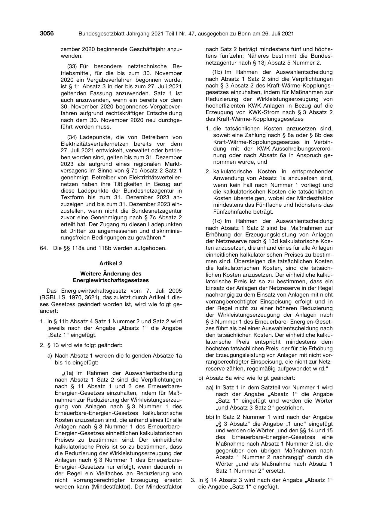 BGBl. 2021, Seite 3056 — Originalseite als Abbildung