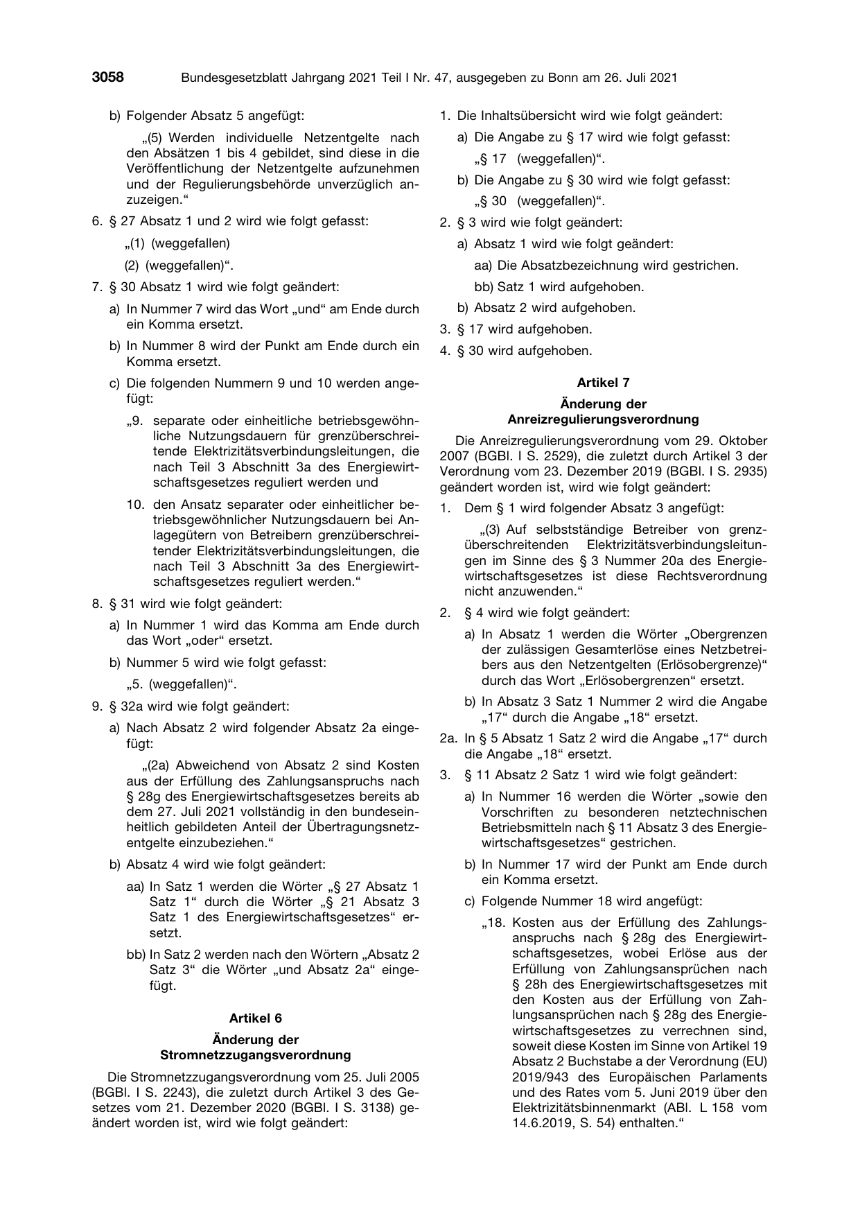 BGBl. 2021, Seite 3058 — Originalseite als Abbildung