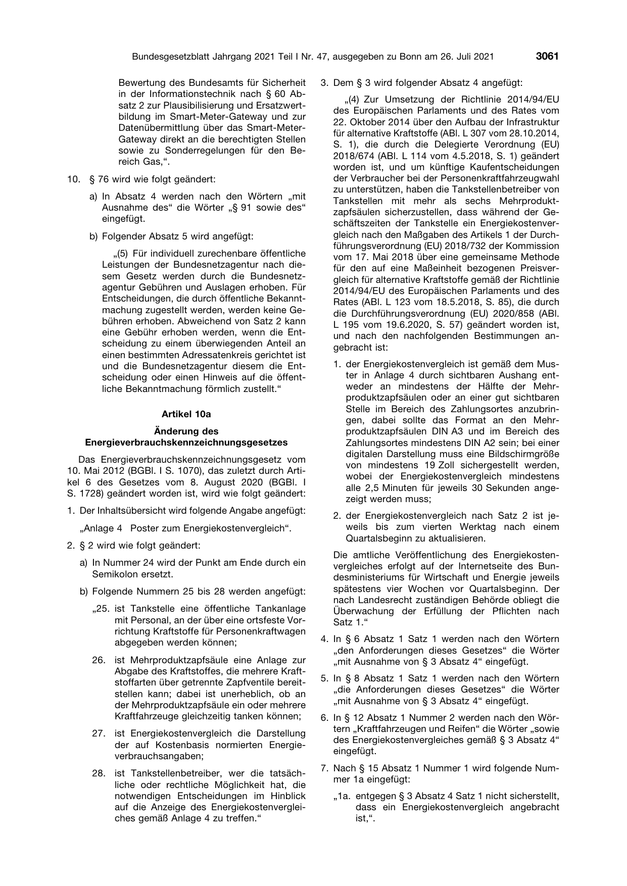 BGBl. 2021, Seite 3061 — Originalseite als Abbildung