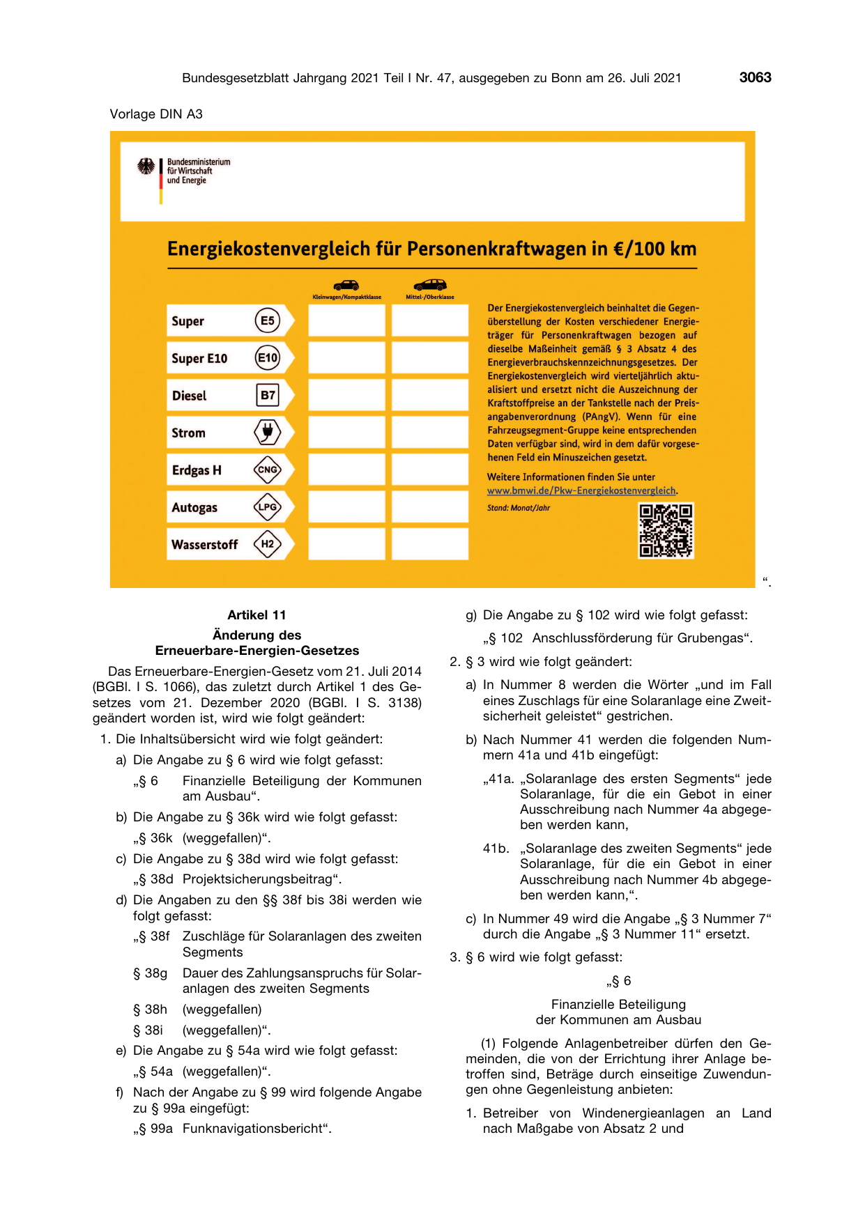 BGBl. 2021, Seite 3063 — Originalseite als Abbildung