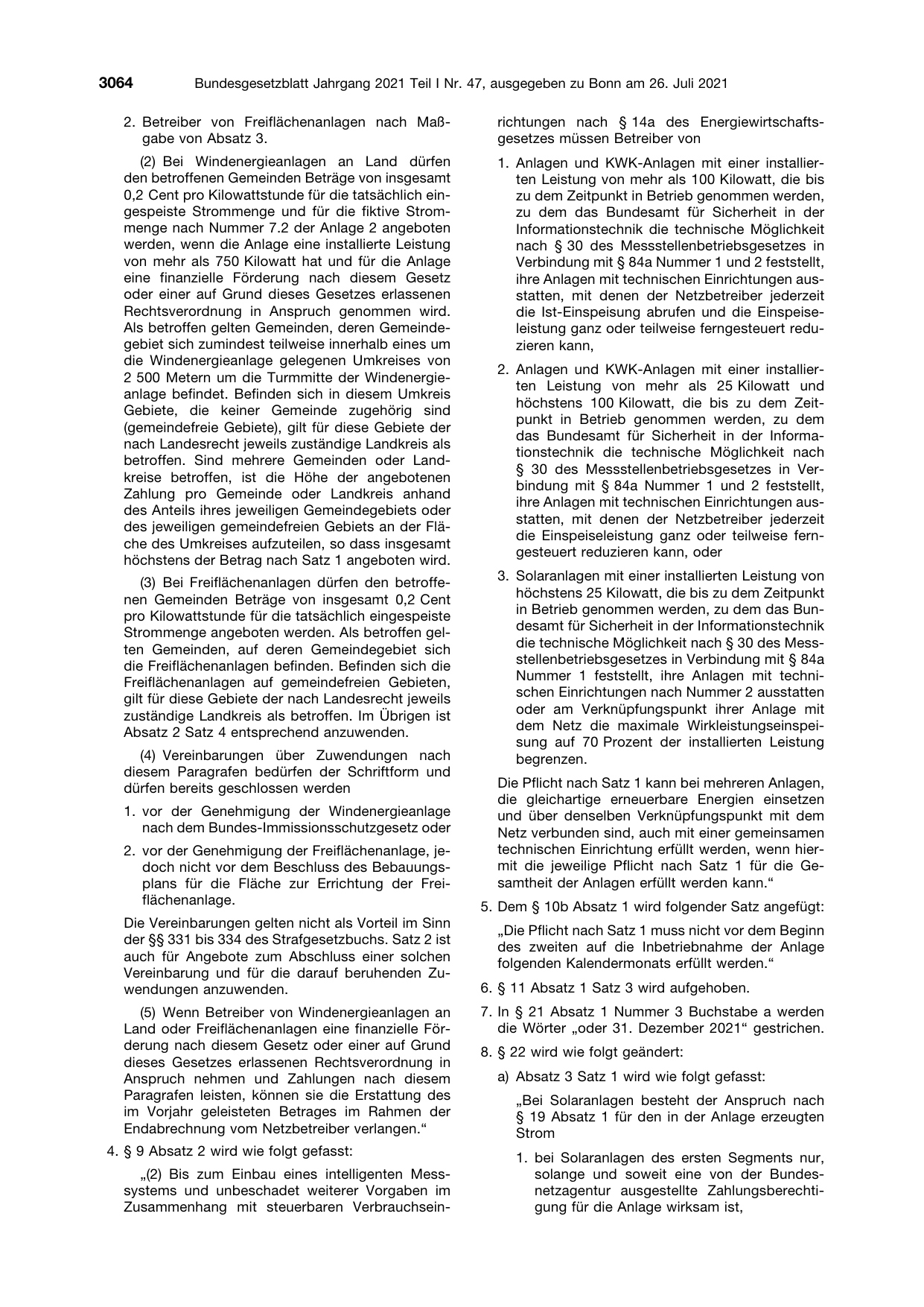 BGBl. 2021, Seite 3064 — Originalseite als Abbildung