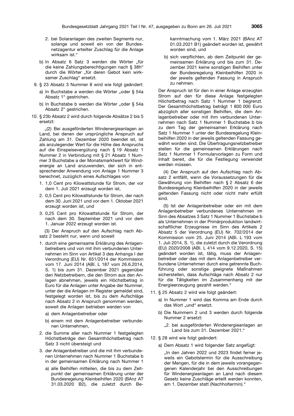 BGBl. 2021, Seite 3065 — Originalseite als Abbildung