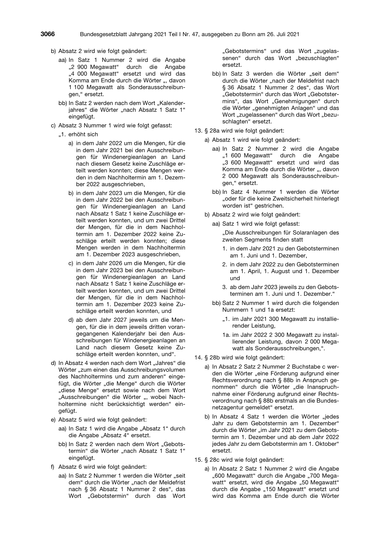 BGBl. 2021, Seite 3066 — Originalseite als Abbildung