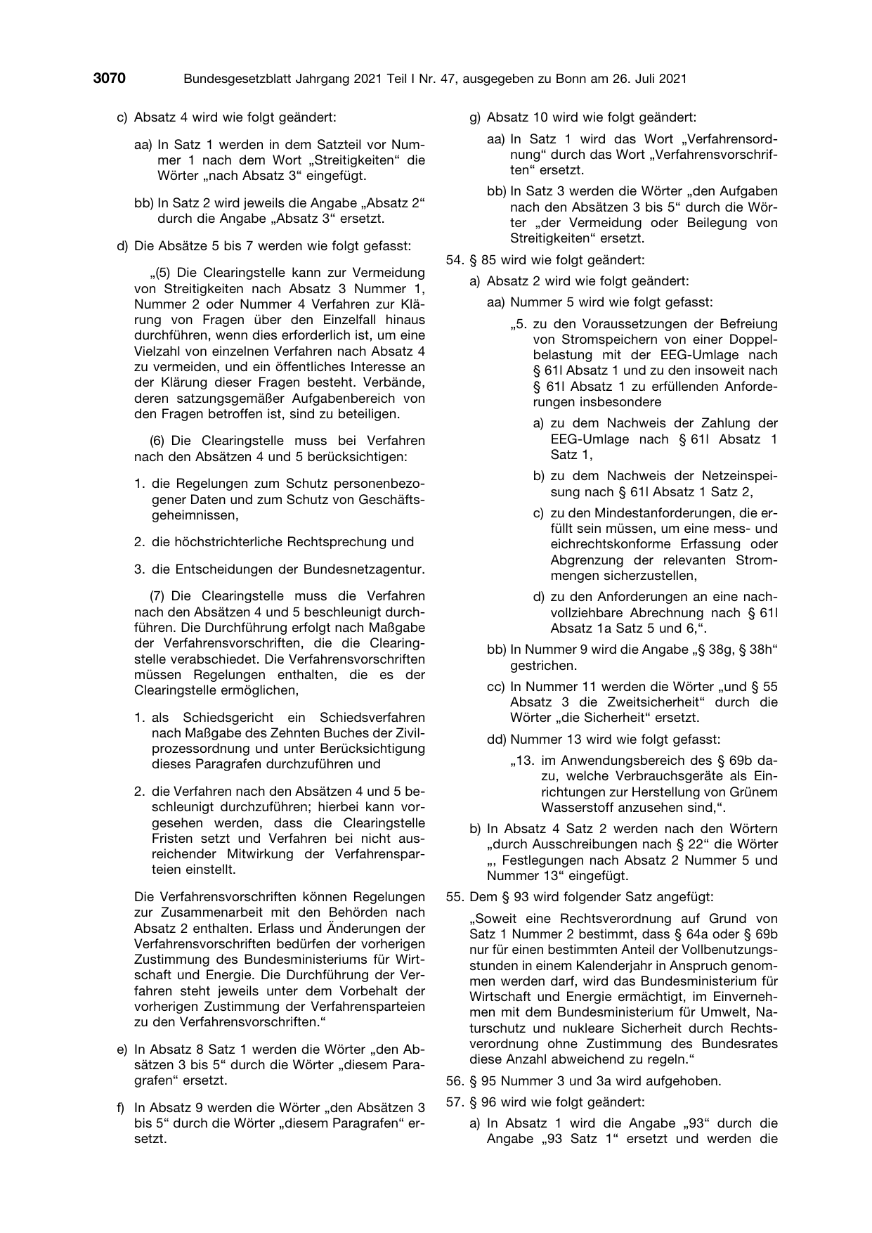 BGBl. 2021, Seite 3070 — Originalseite als Abbildung