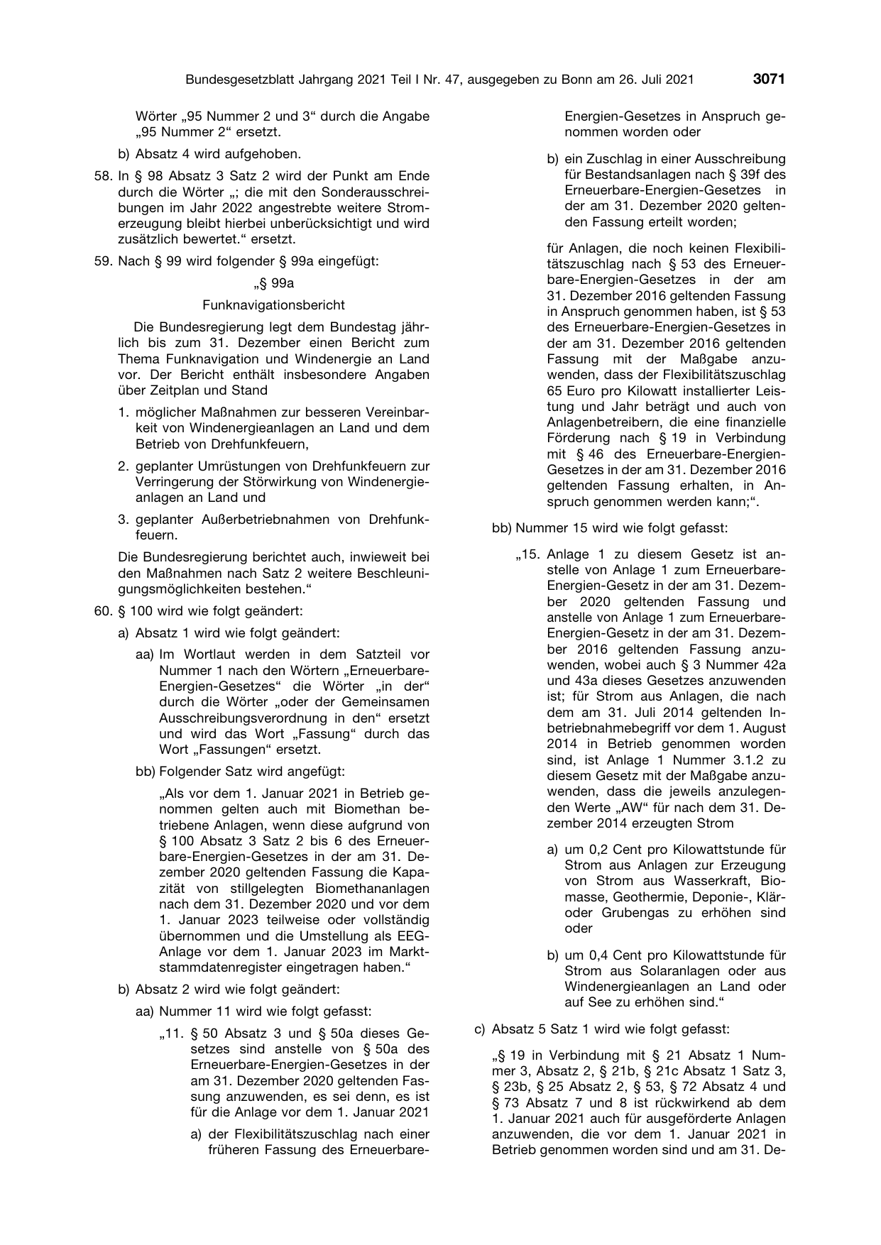 BGBl. 2021, Seite 3071 — Originalseite als Abbildung