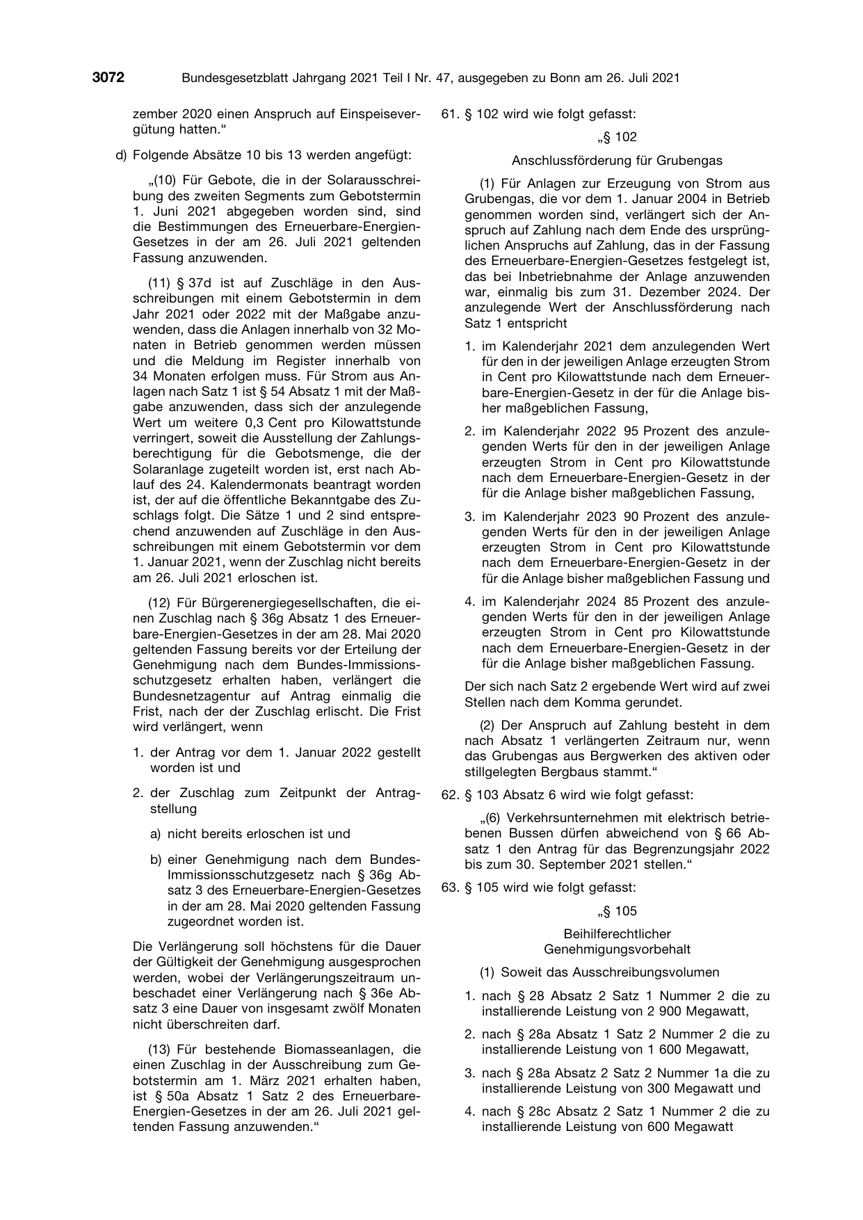 BGBl. 2021, Seite 3072 — Originalseite als Abbildung