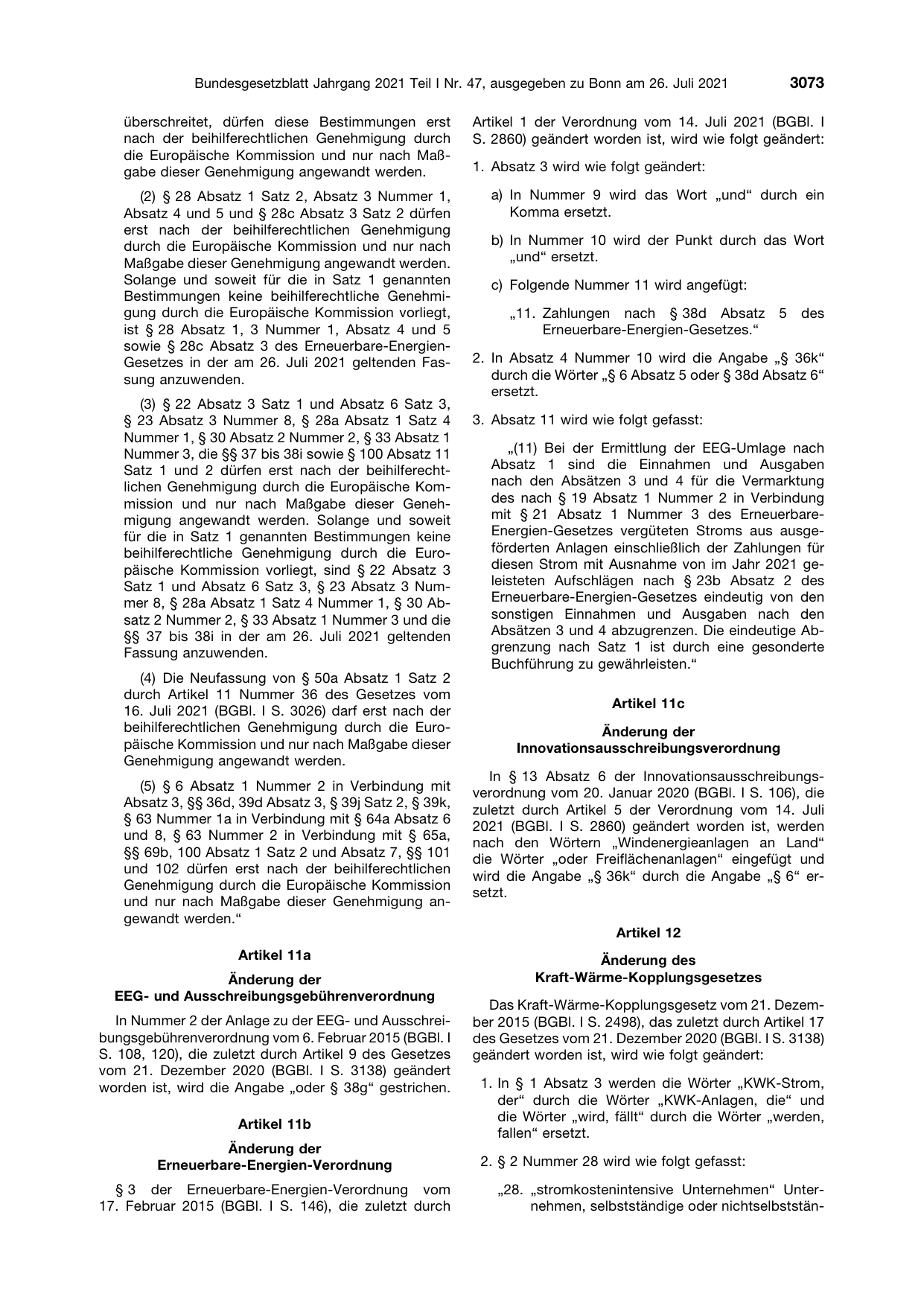 BGBl. 2021, Seite 3073 — Originalseite als Abbildung