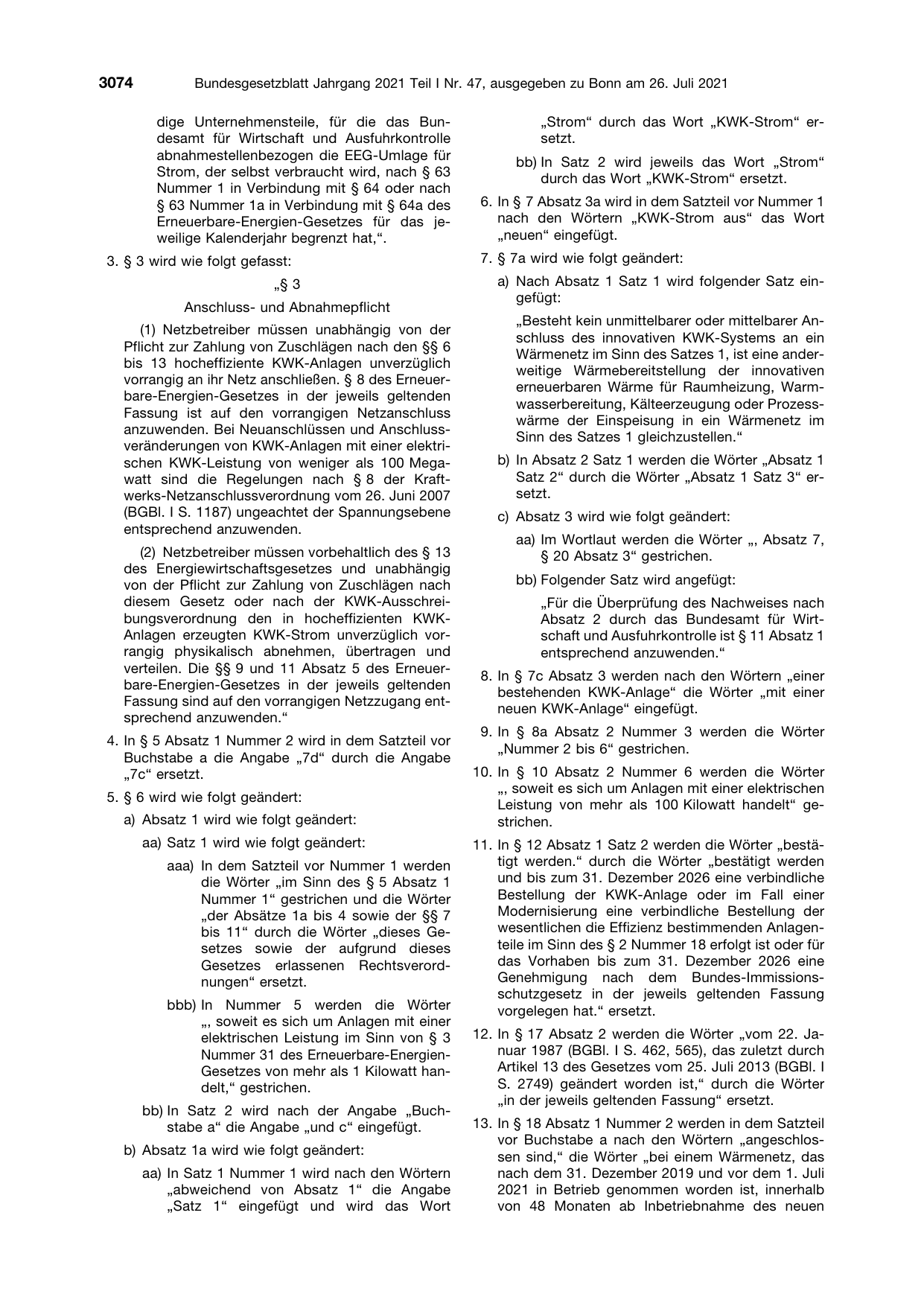 BGBl. 2021, Seite 3074 — Originalseite als Abbildung
