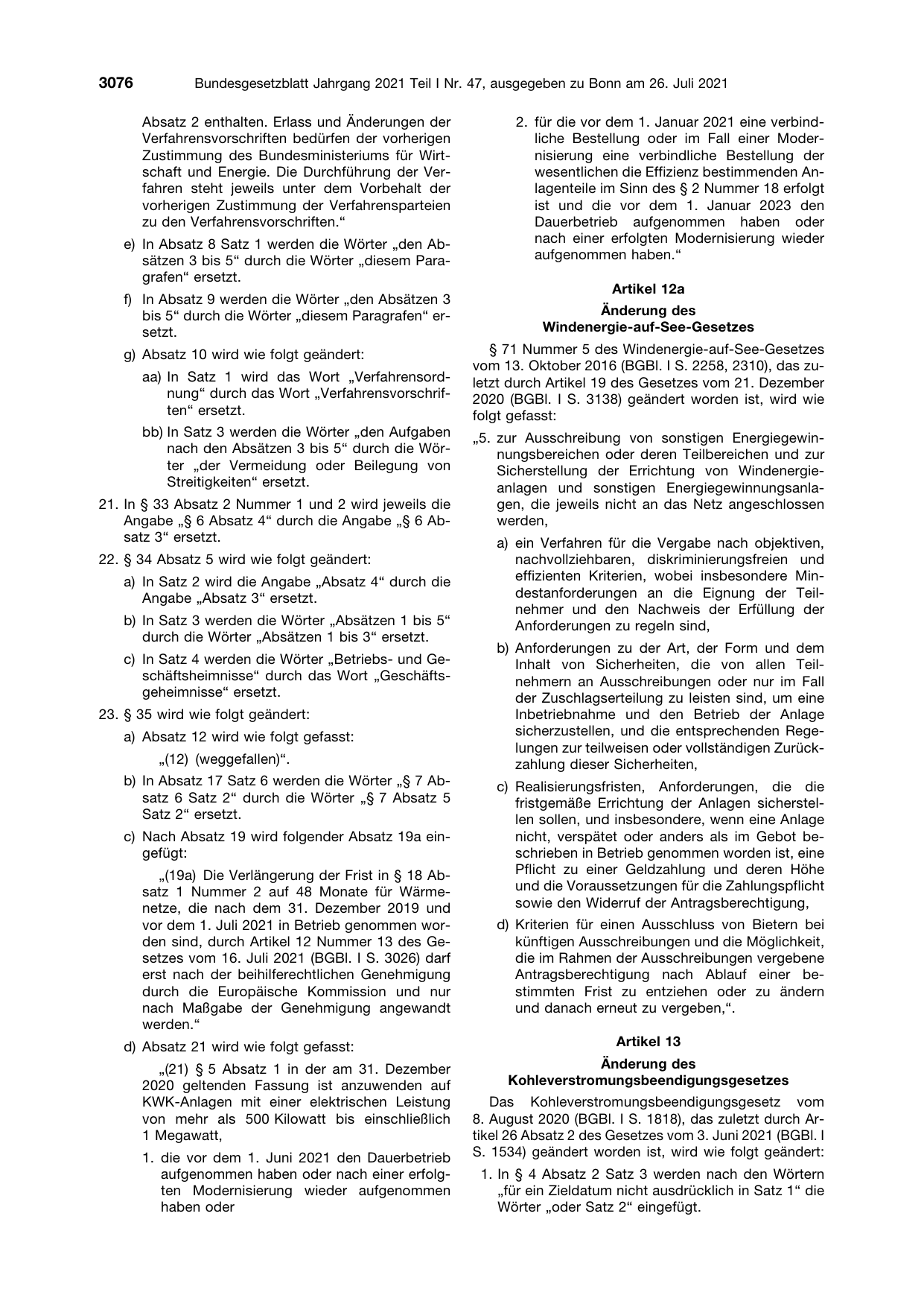 BGBl. 2021, Seite 3076 — Originalseite als Abbildung