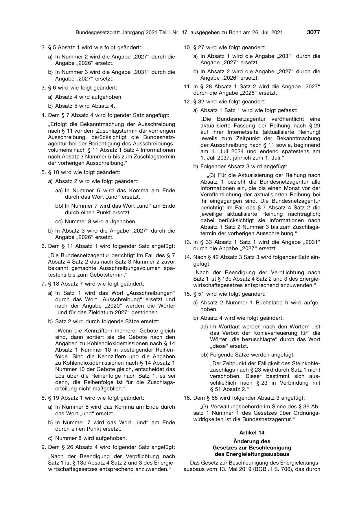 BGBl. 2021, Seite 3077 — Originalseite als Abbildung