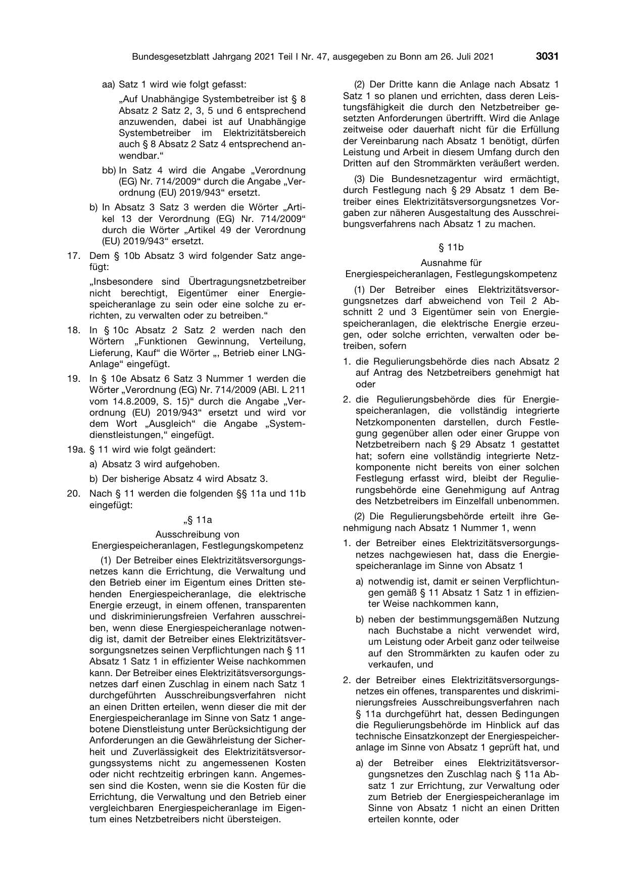 BGBl. 2021, Seite 3031 — Originalseite als Abbildung