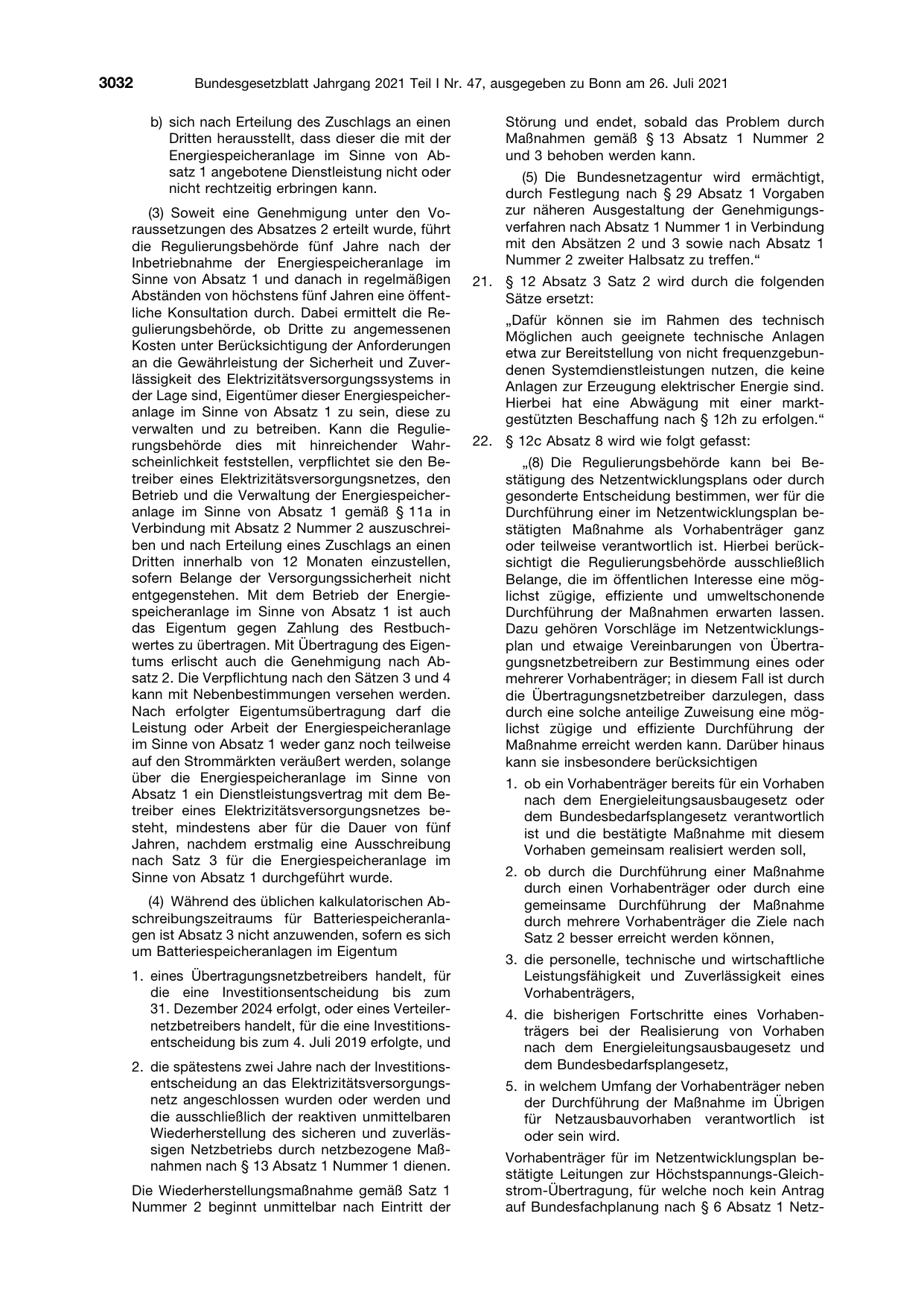 BGBl. 2021, Seite 3032 — Originalseite als Abbildung