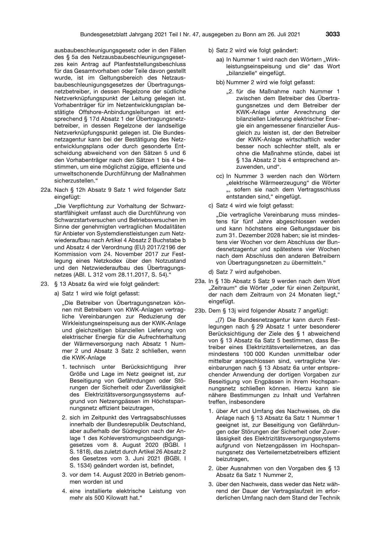BGBl. 2021, Seite 3033 — Originalseite als Abbildung