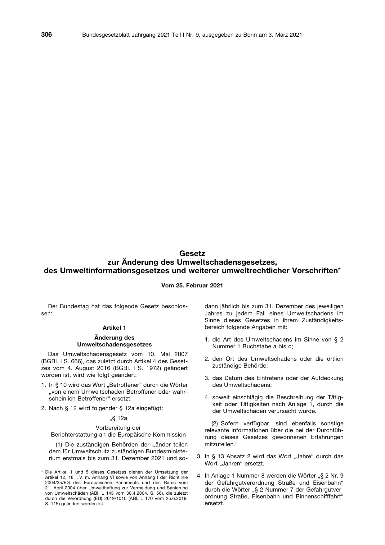 BGBl. 2021, Seite 306 — Originalseite als Abbildung