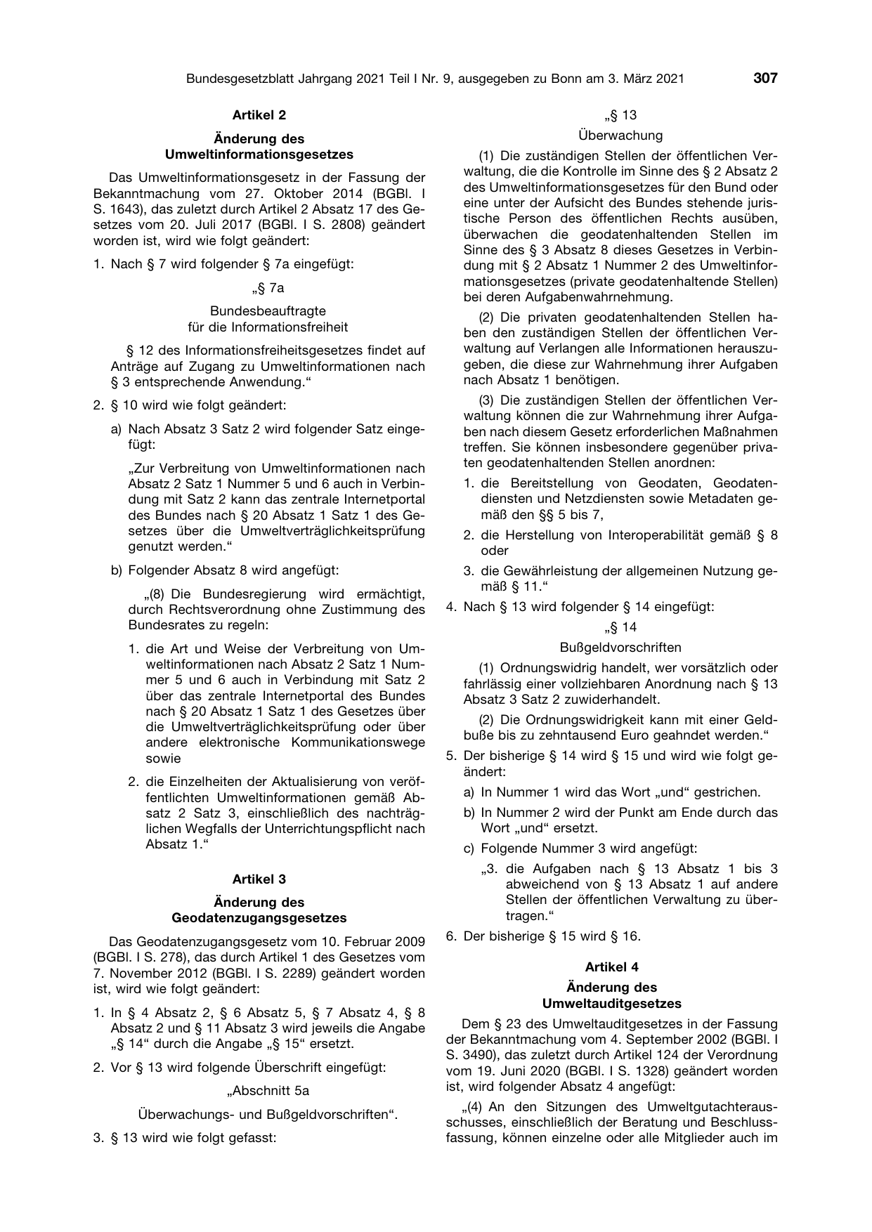 BGBl. 2021, Seite 307 — Originalseite als Abbildung