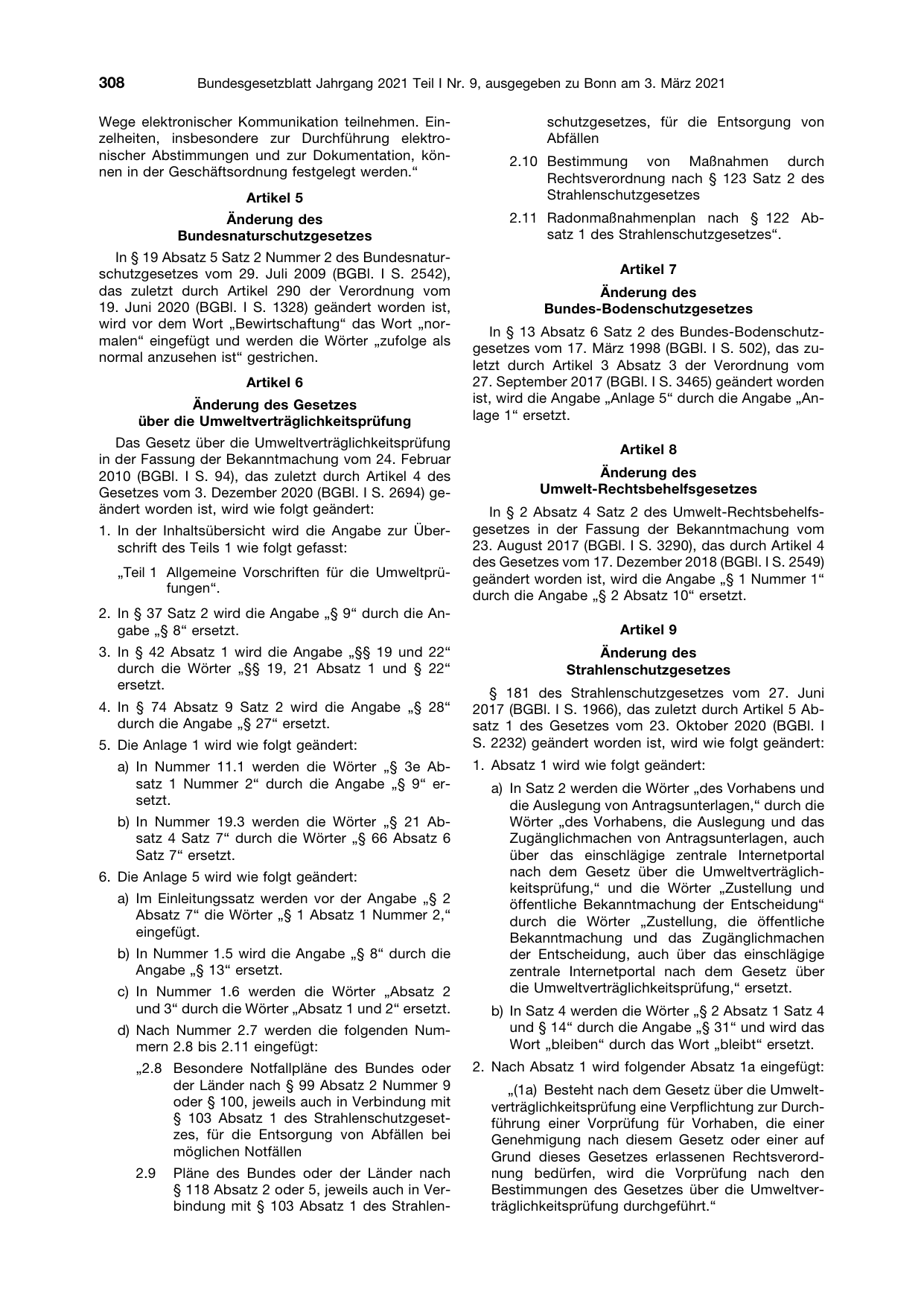 BGBl. 2021, Seite 308 — Originalseite als Abbildung