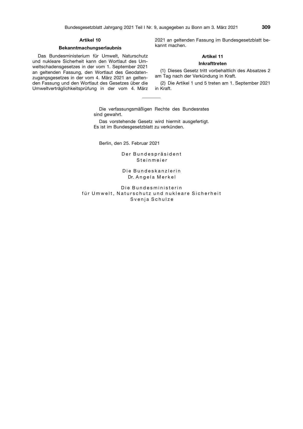 BGBl. 2021, Seite 309 — Originalseite als Abbildung