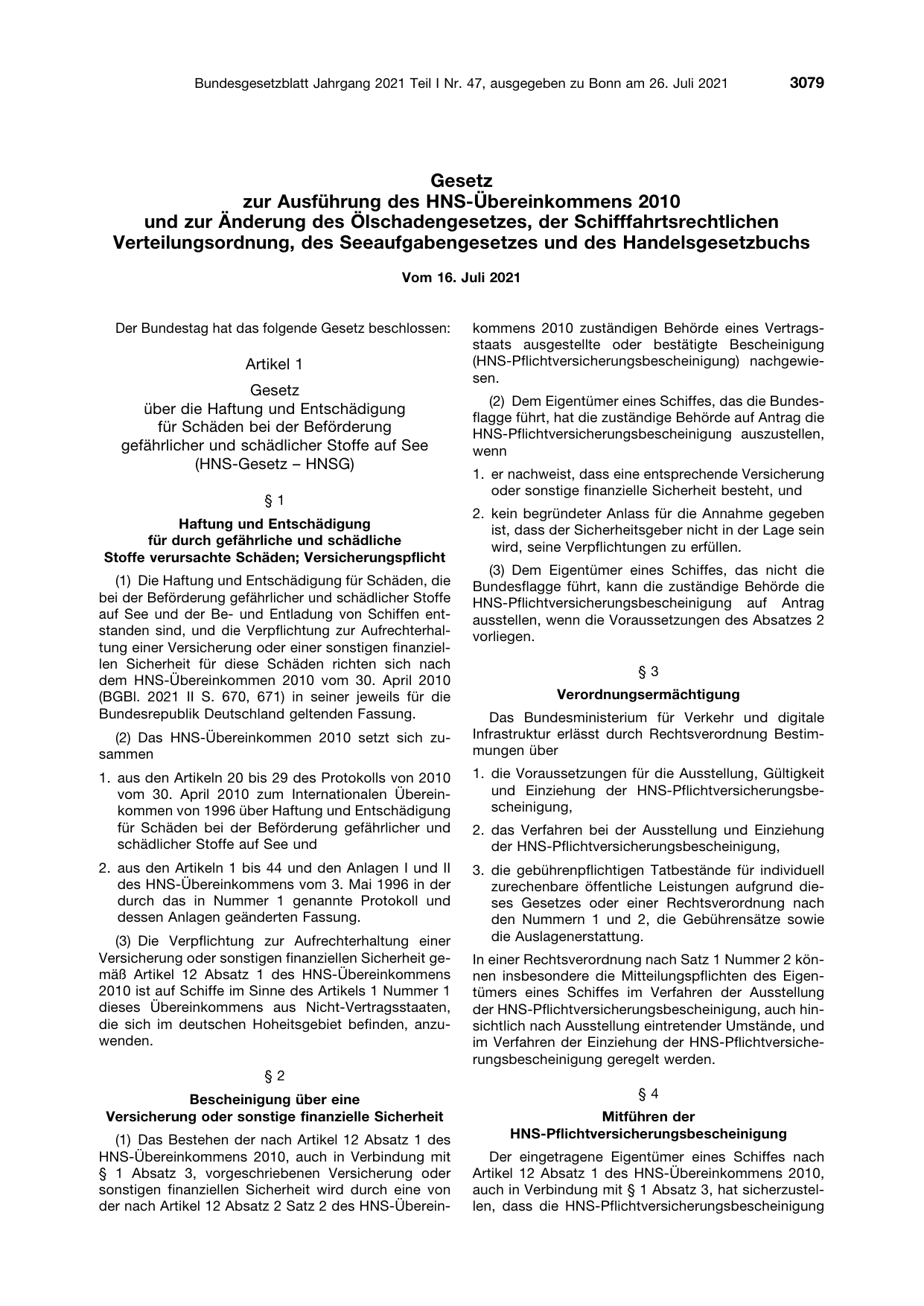 BGBl. 2021, Seite 3079 — Originalseite als Abbildung