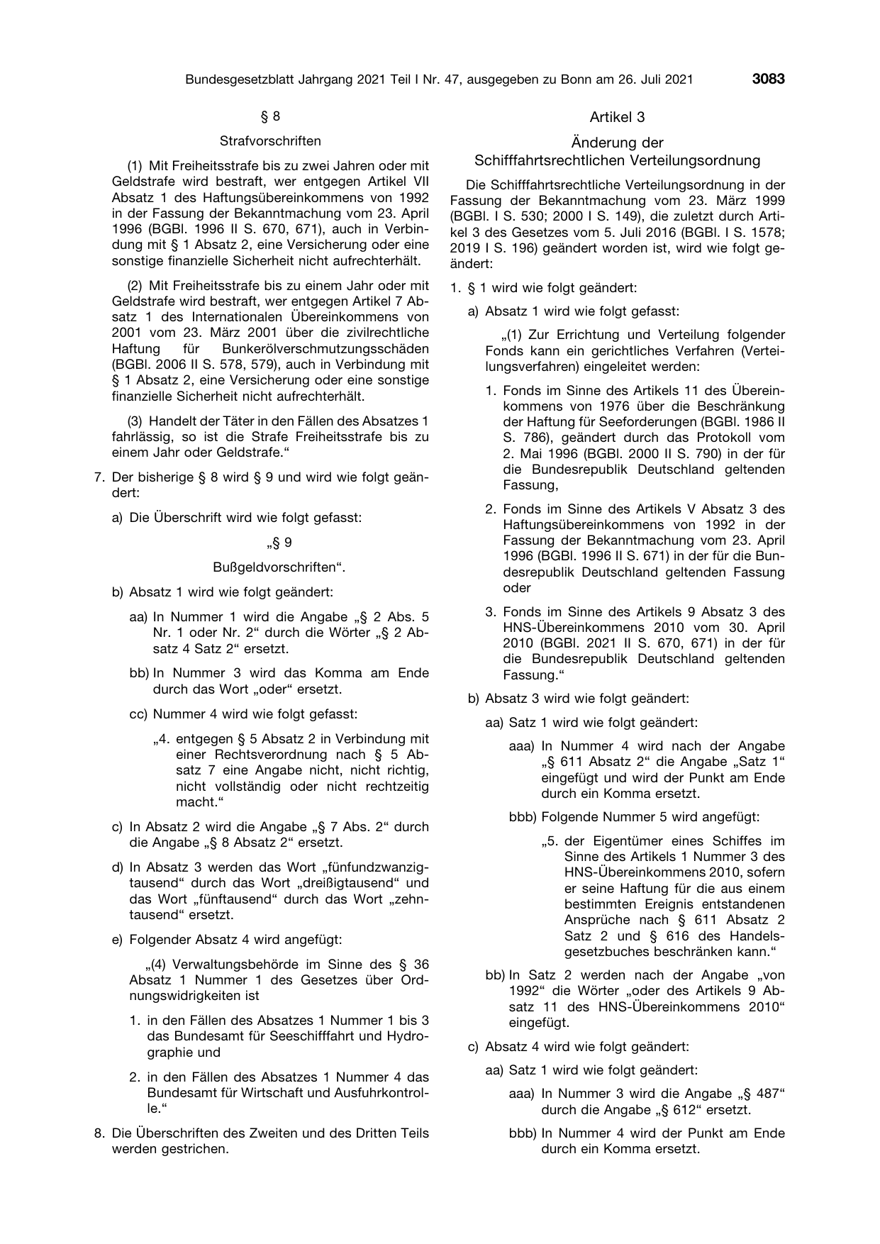 BGBl. 2021, Seite 3083 — Originalseite als Abbildung