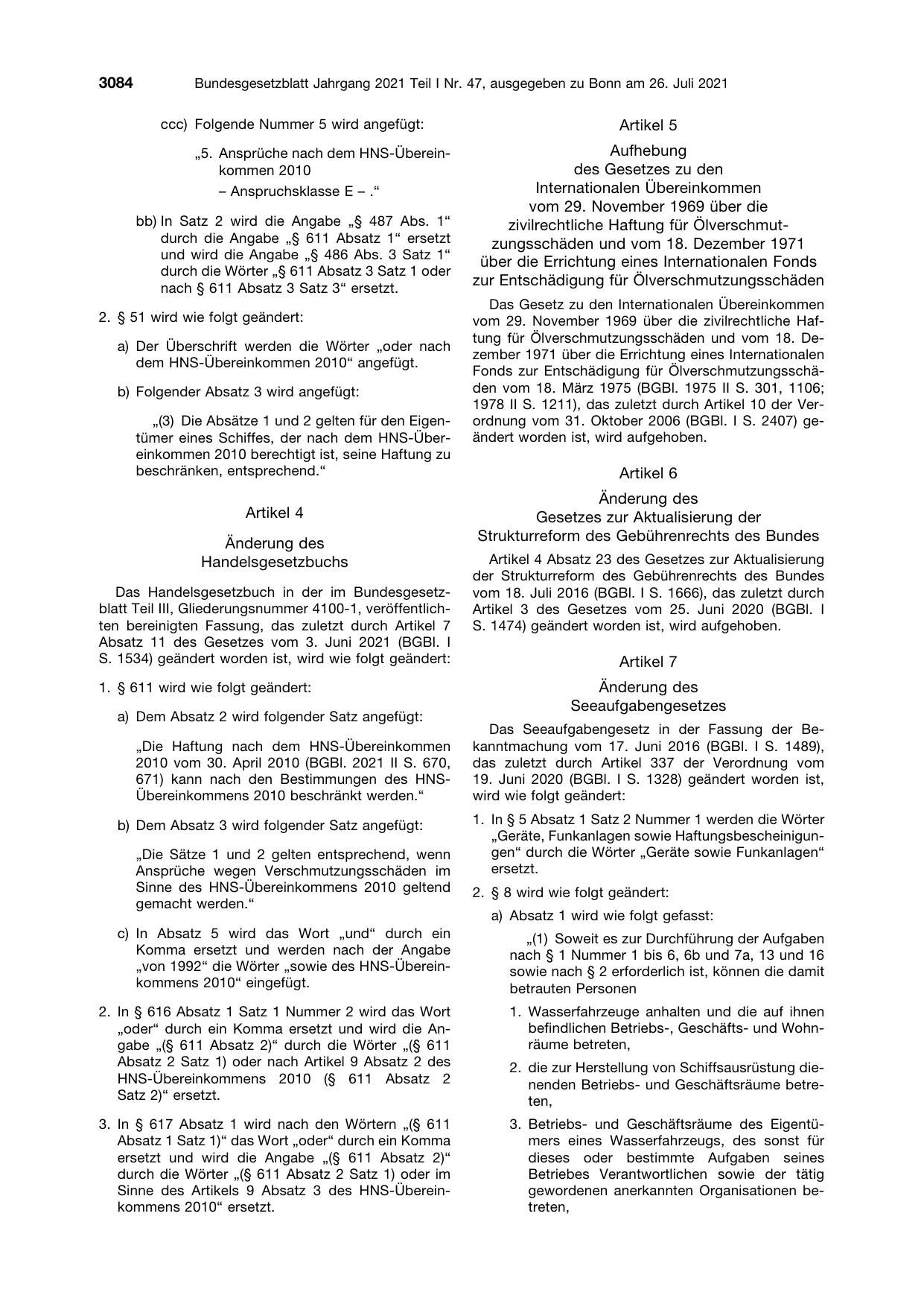 BGBl. 2021, Seite 3084 — Originalseite als Abbildung