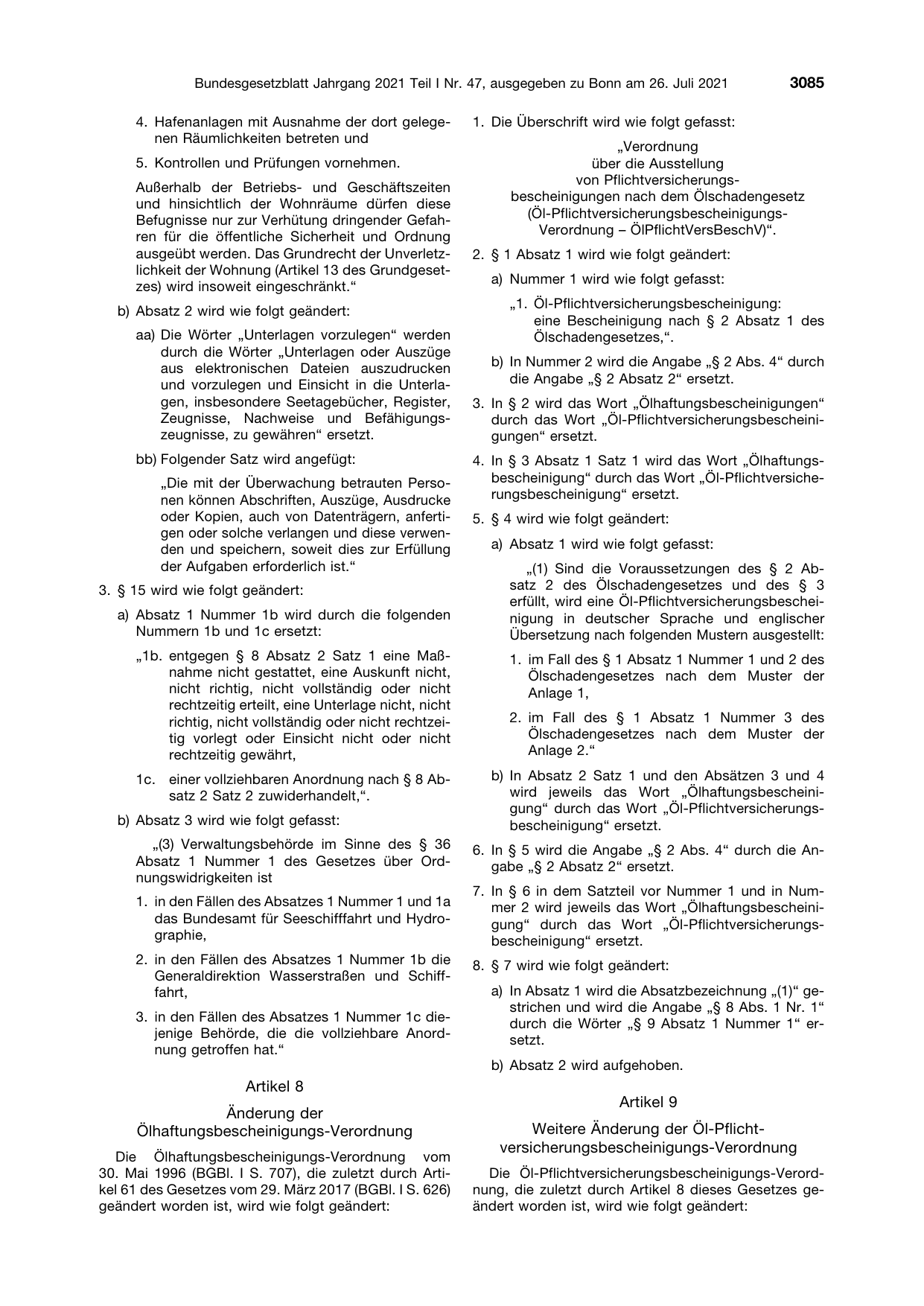 BGBl. 2021, Seite 3085 — Originalseite als Abbildung