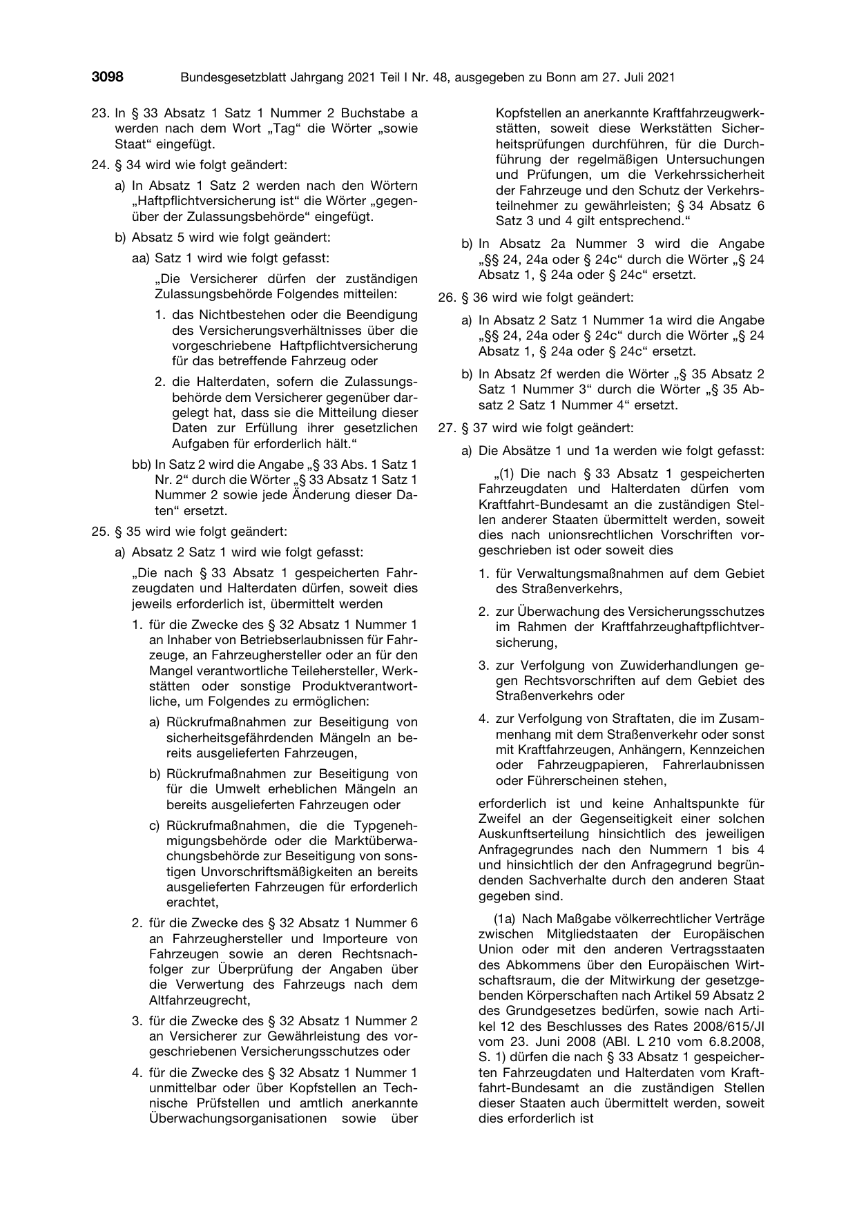 BGBl. 2021, Seite 3098 — Originalseite als Abbildung